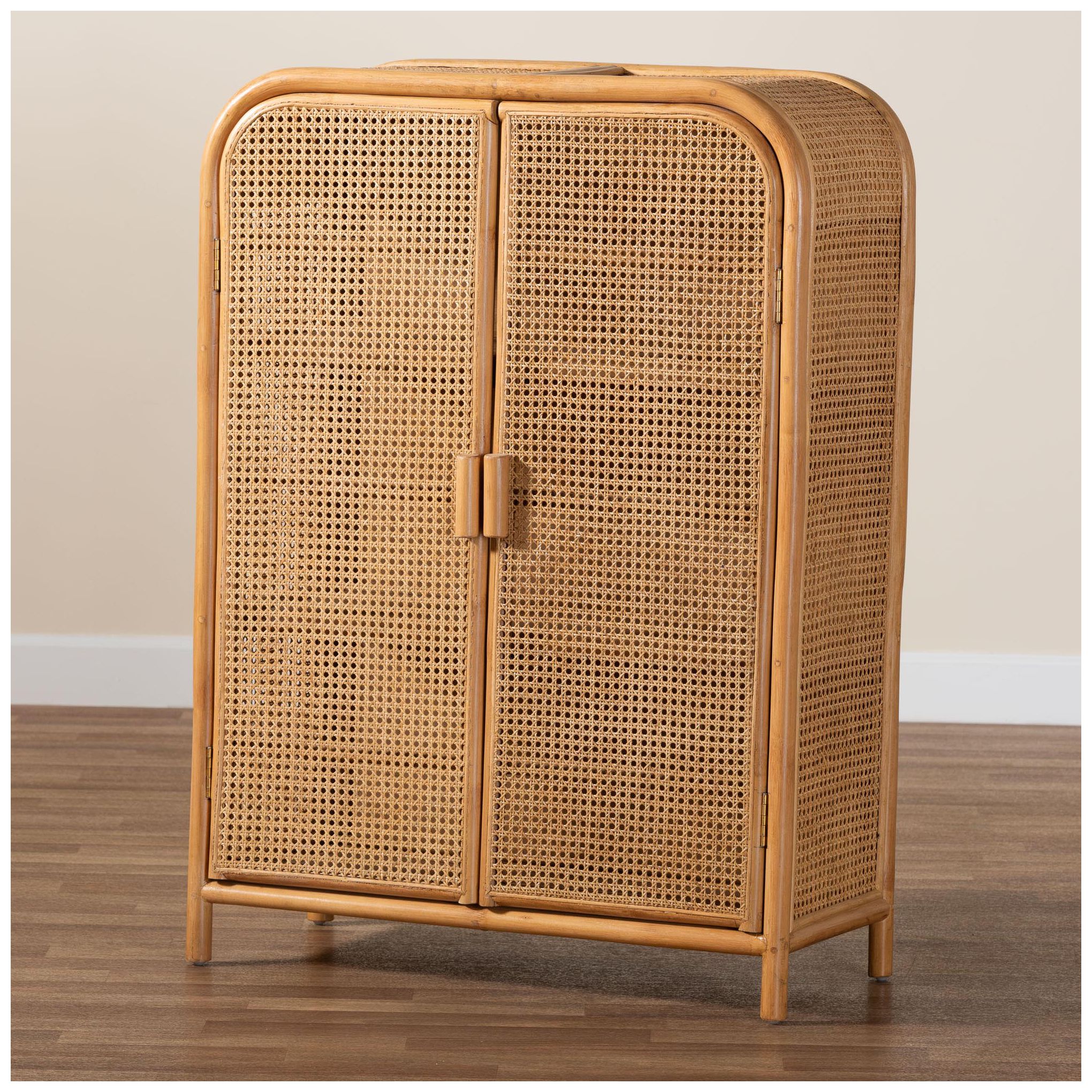 bali & pari Curacao Modern Light Honey Rattan 2 Door Storage Cabinet