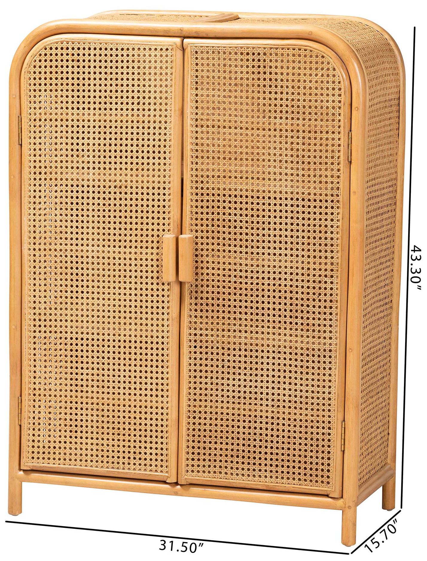 bali & pari Curacao Modern Light Honey Rattan 2 Door Storage Cabinet