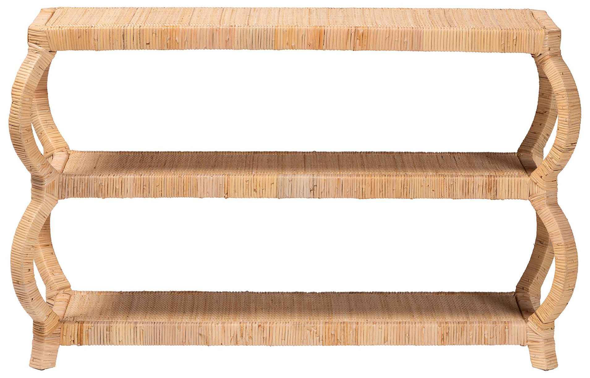 Image 3 bali & pari Dalida Bohemian Natural Rattan 3-Tier Console Table more views