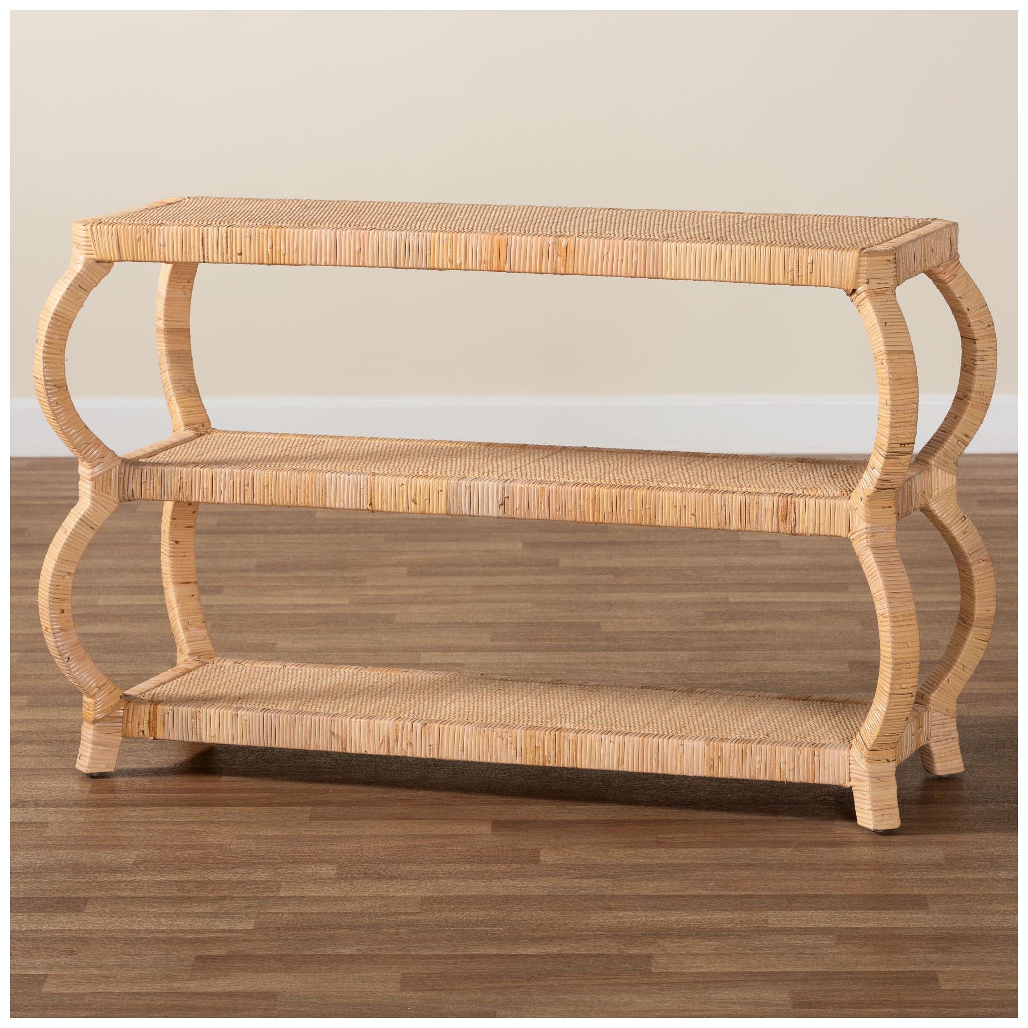 Image 7 bali & pari Dalida Bohemian Natural Rattan 3-Tier Console Table more views