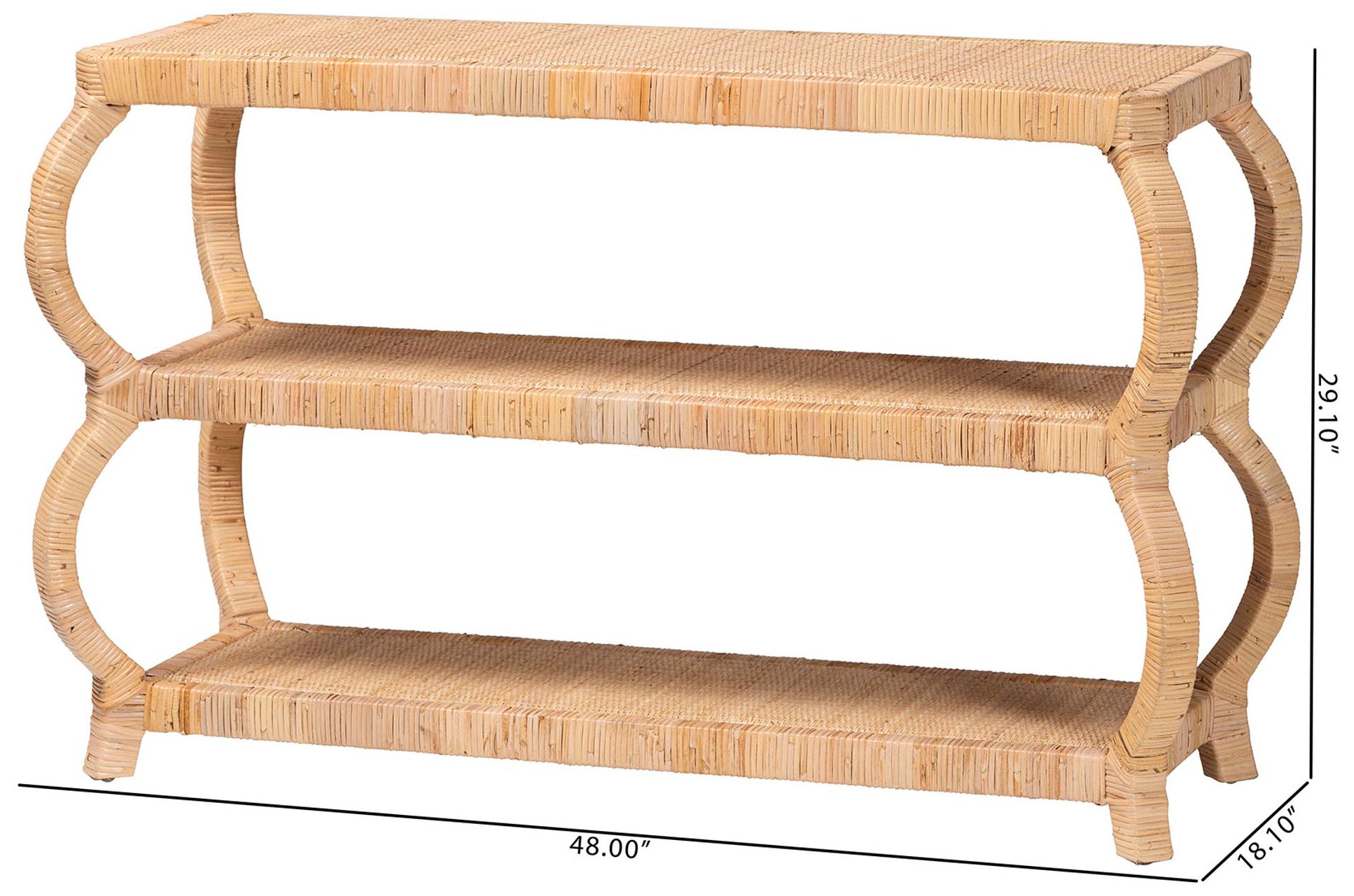 bali & pari Dalida Bohemian Natural Rattan 3-Tier Console Table