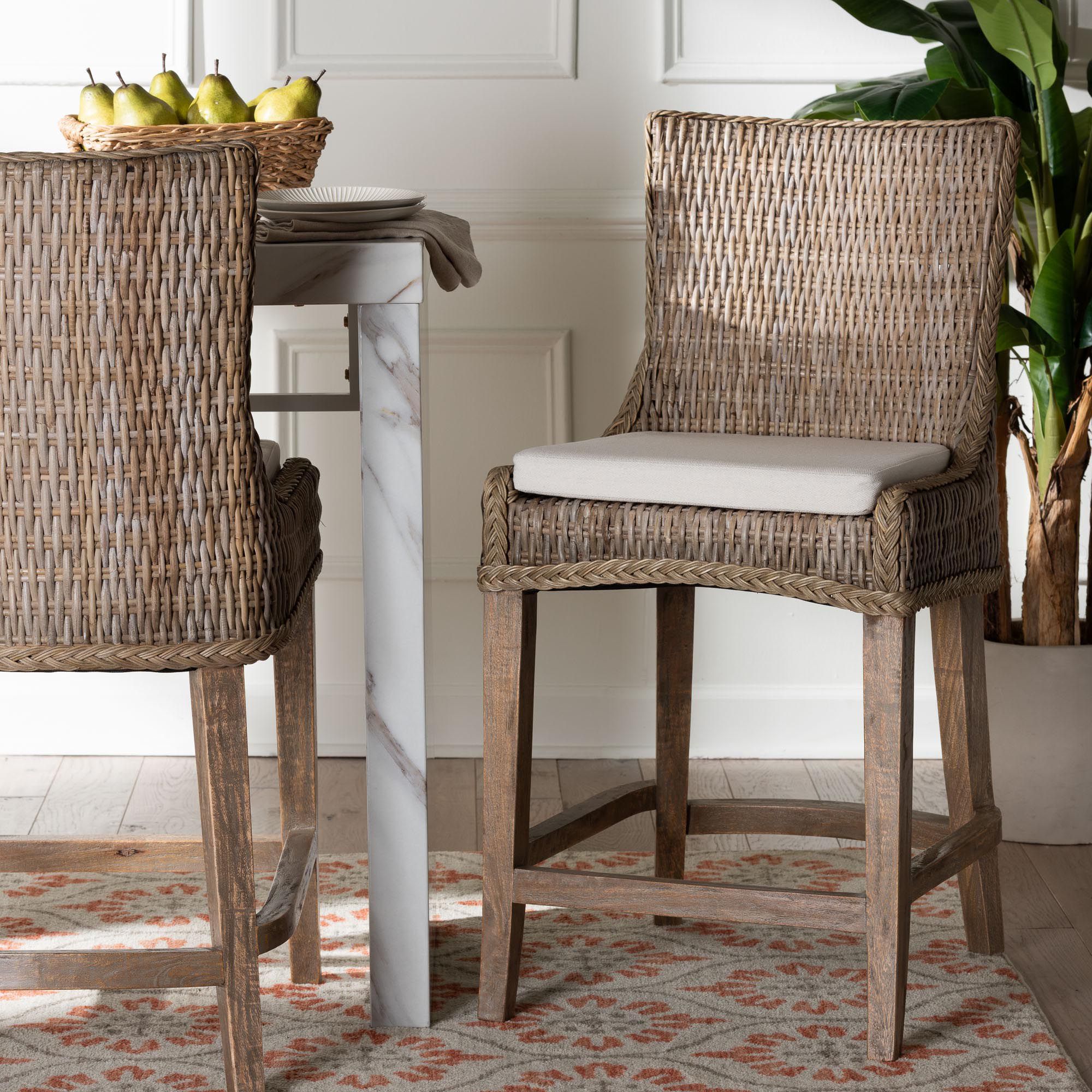 Image bali & pari Derris Natural Rattan Greywashed Counter Stool with Cushion