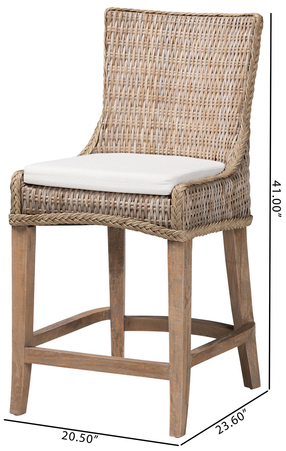 bali &amp; pari Derris Natural Rattan Greywashed Counter Stool with Cushion