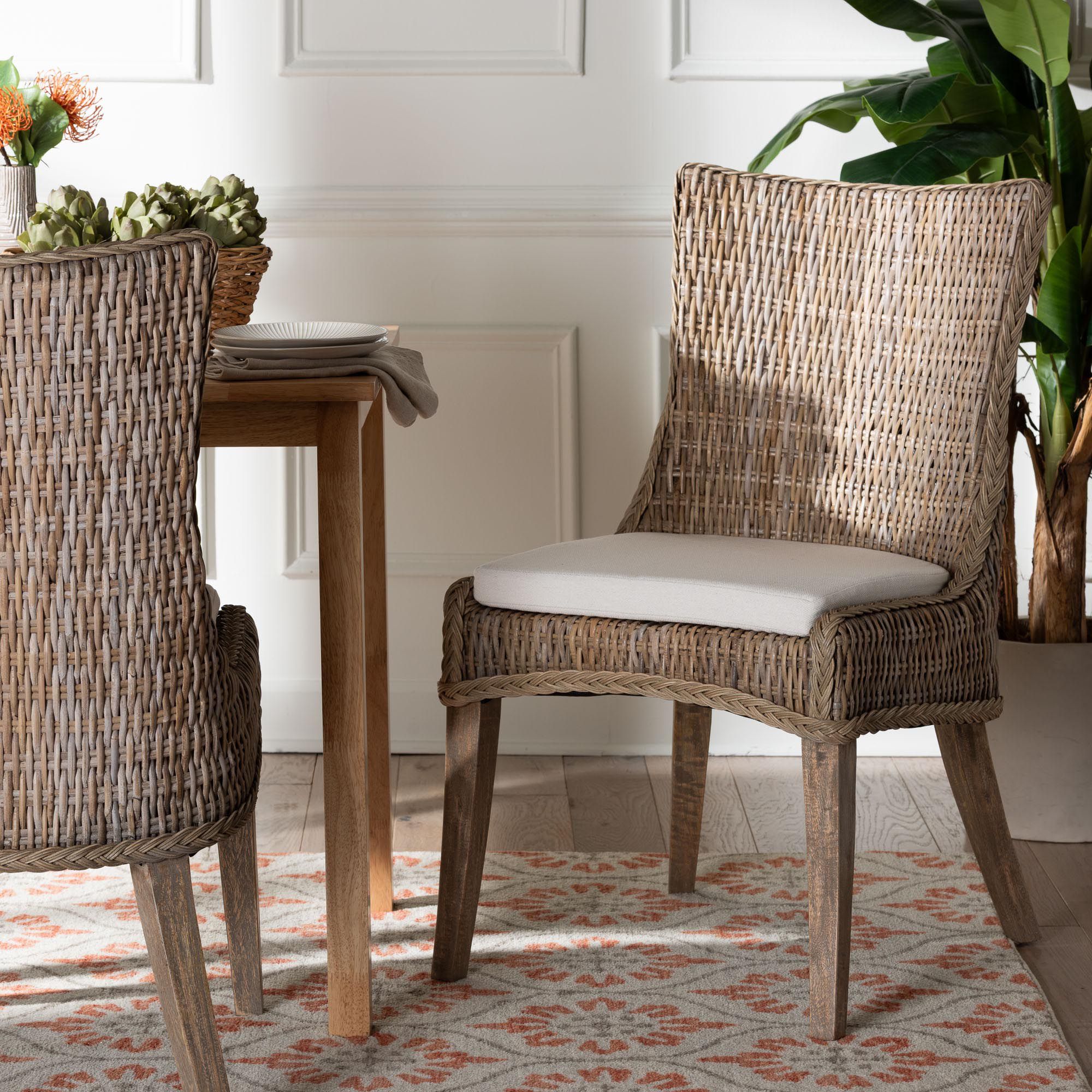 Thumbnail1 of bali & pari Derris Natural Rattan Greywashed Dining Chair with Cushion