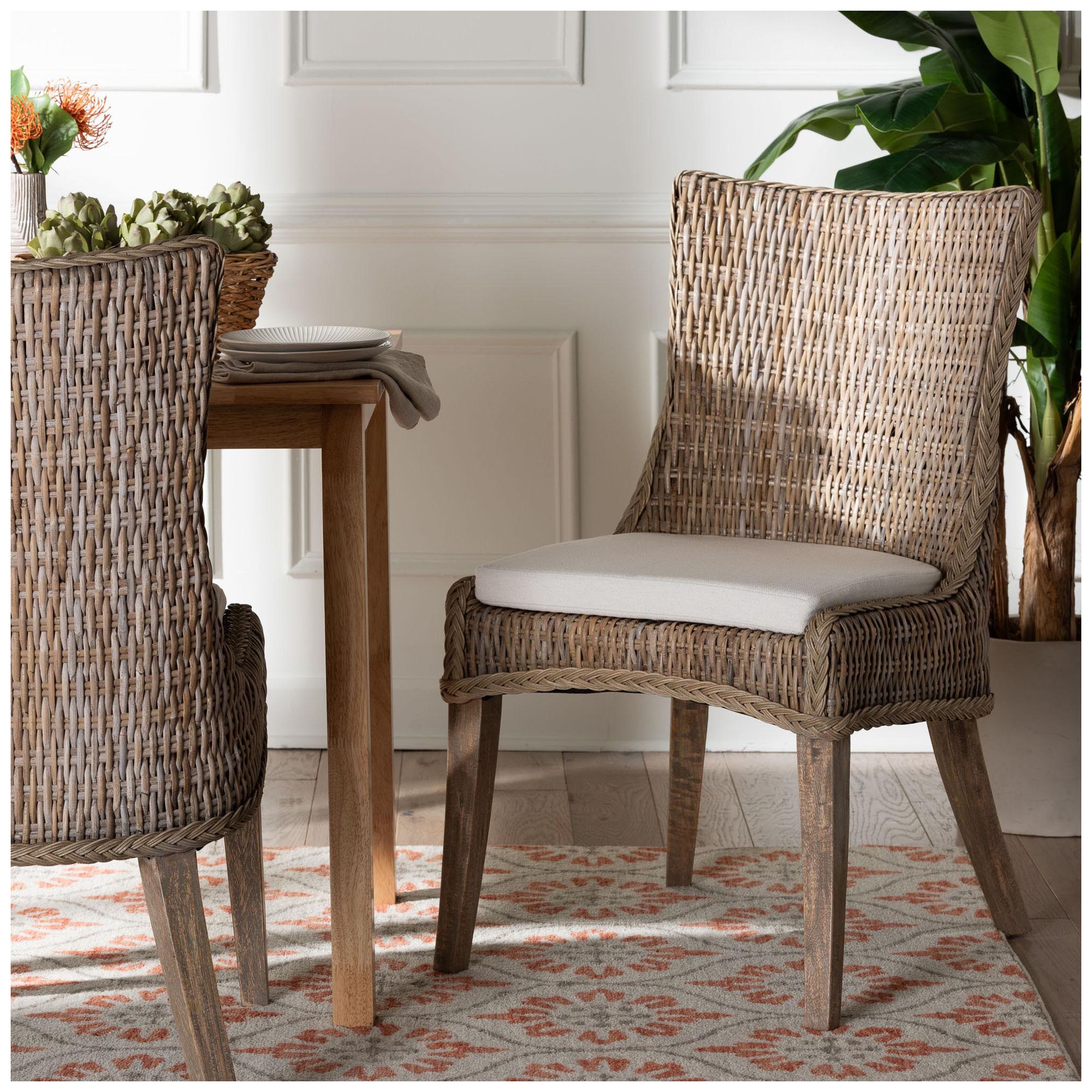 Image 2 bali & pari Derris Natural Rattan Greywashed Dining Chair with Cushion more views