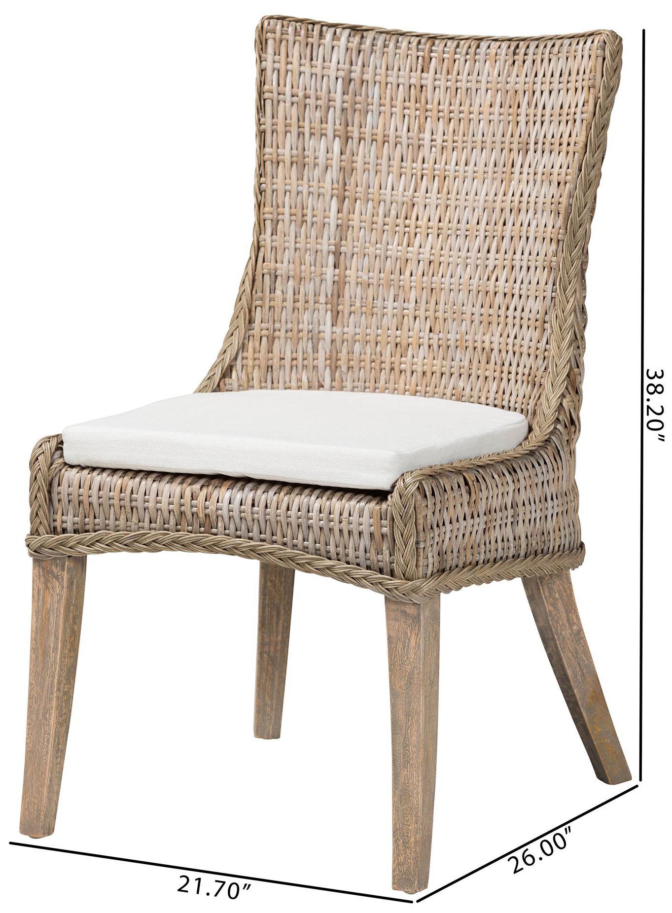 bali &amp; pari Derris Natural Rattan Greywashed Dining Chair with Cushion