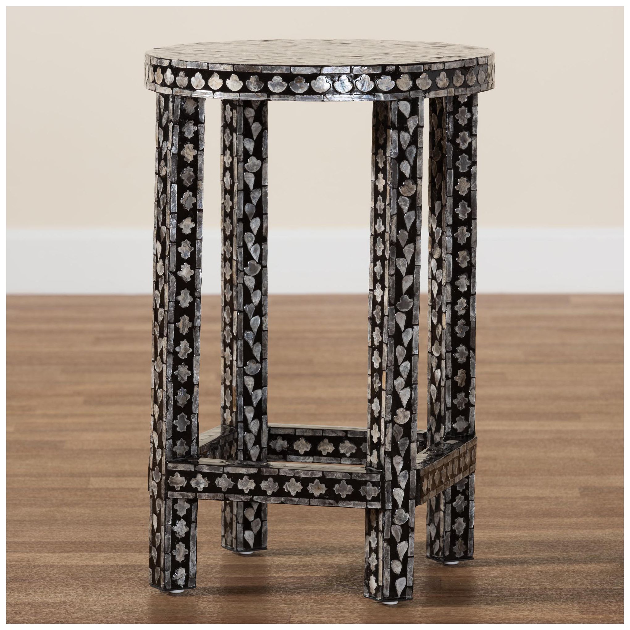 bali & pari Elara Black and White Mother of Pearl Capiz Shell End Table