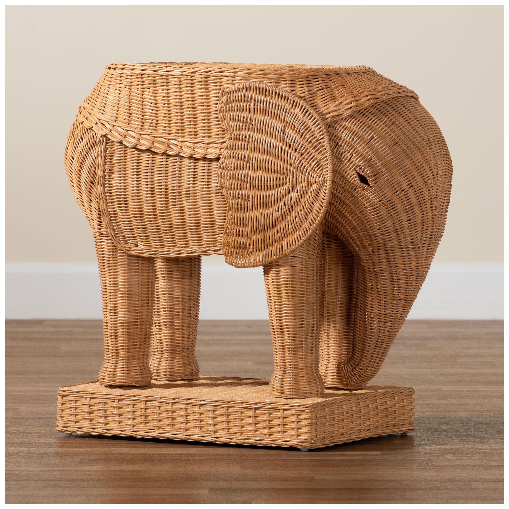 bali & pari Elissa Bohemian Light Honey Rattan Elephant End Table