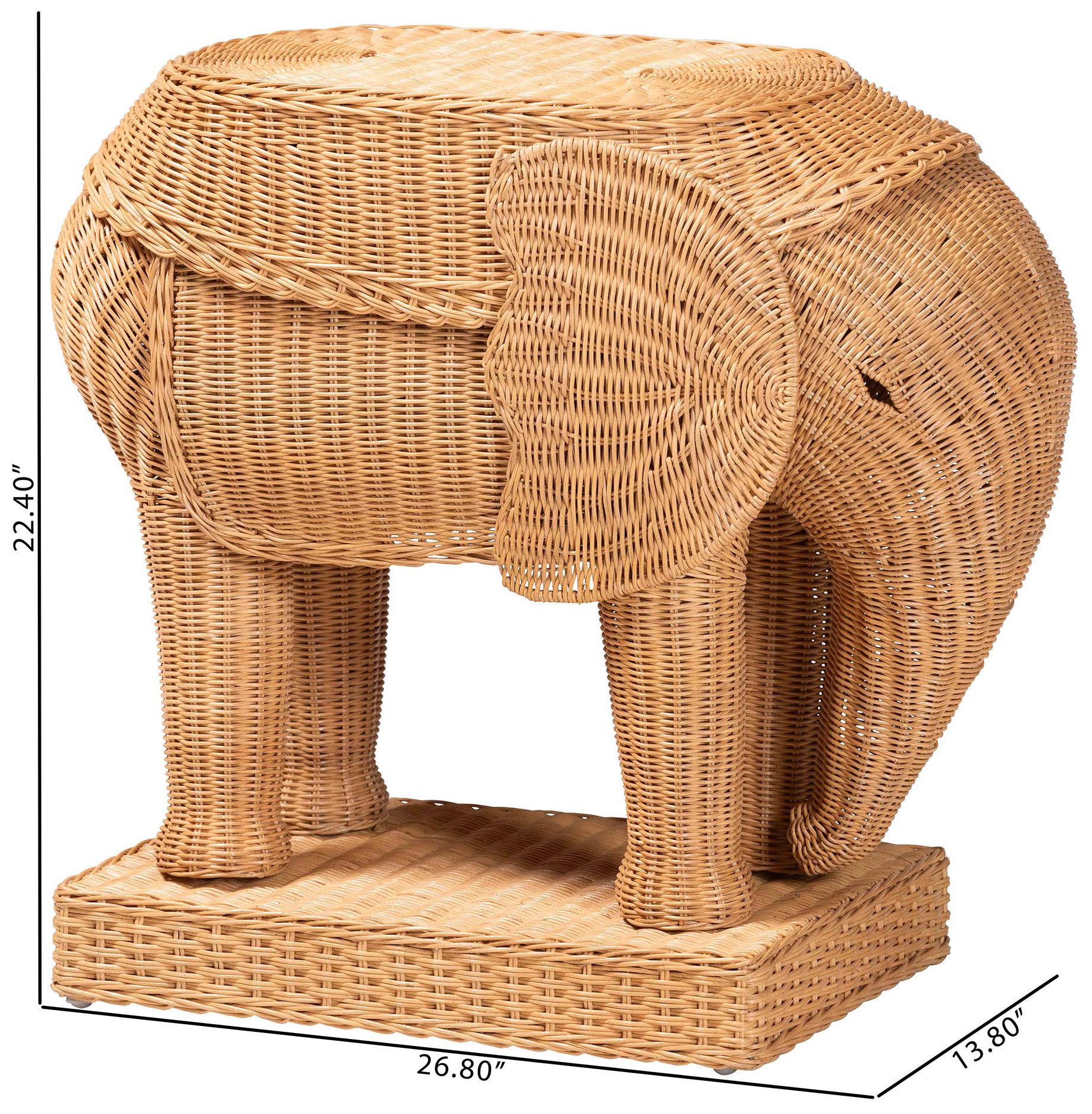 bali & pari Elissa Bohemian Light Honey Rattan Elephant End Table