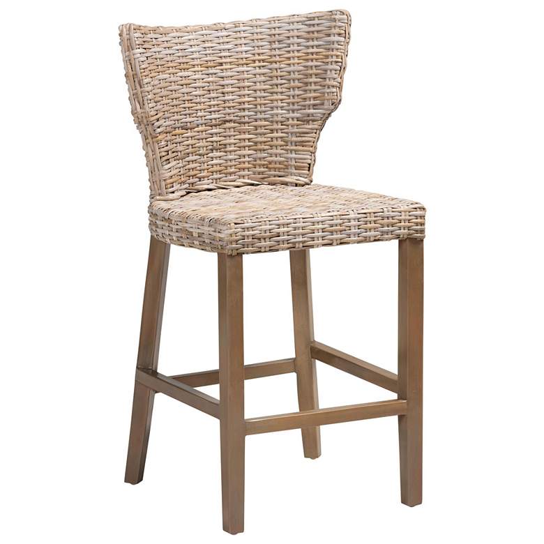 Image 1 bali & pari Enver Modern Grey Kubu Rattan and Mahogany Wood Counter Sto