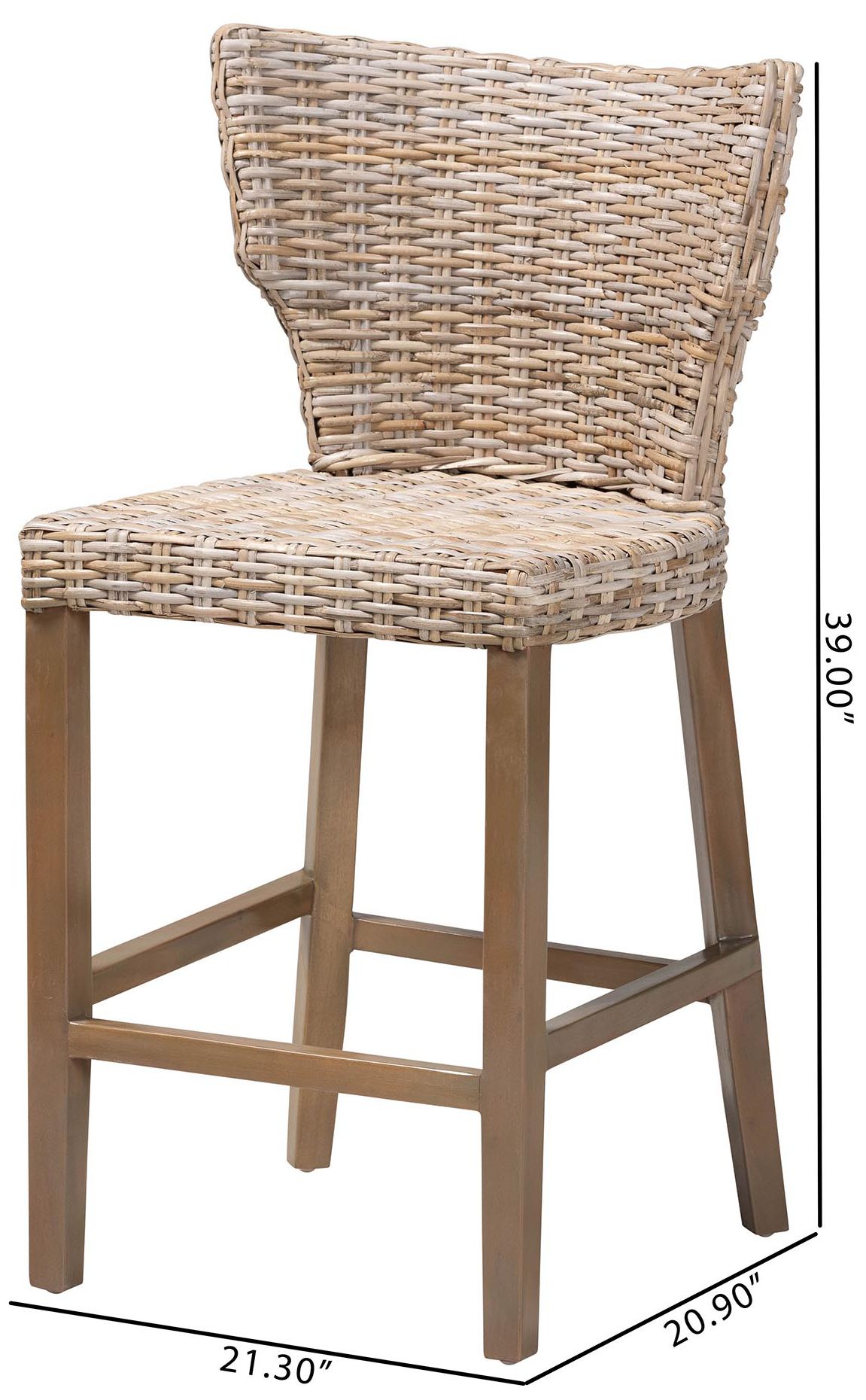 bali & pari Enver Modern Grey Kubu Rattan and Mahogany Wood Counter Sto