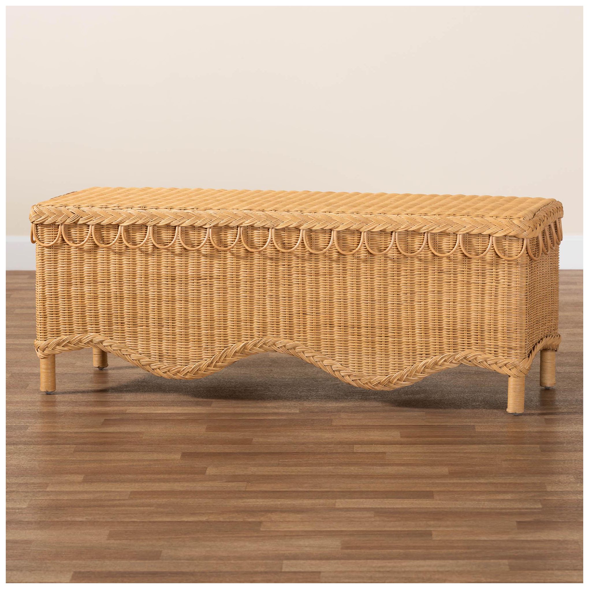 Image 3 bali & pari Erla Light Honey Rattan Accent Bench with Scallop border more views