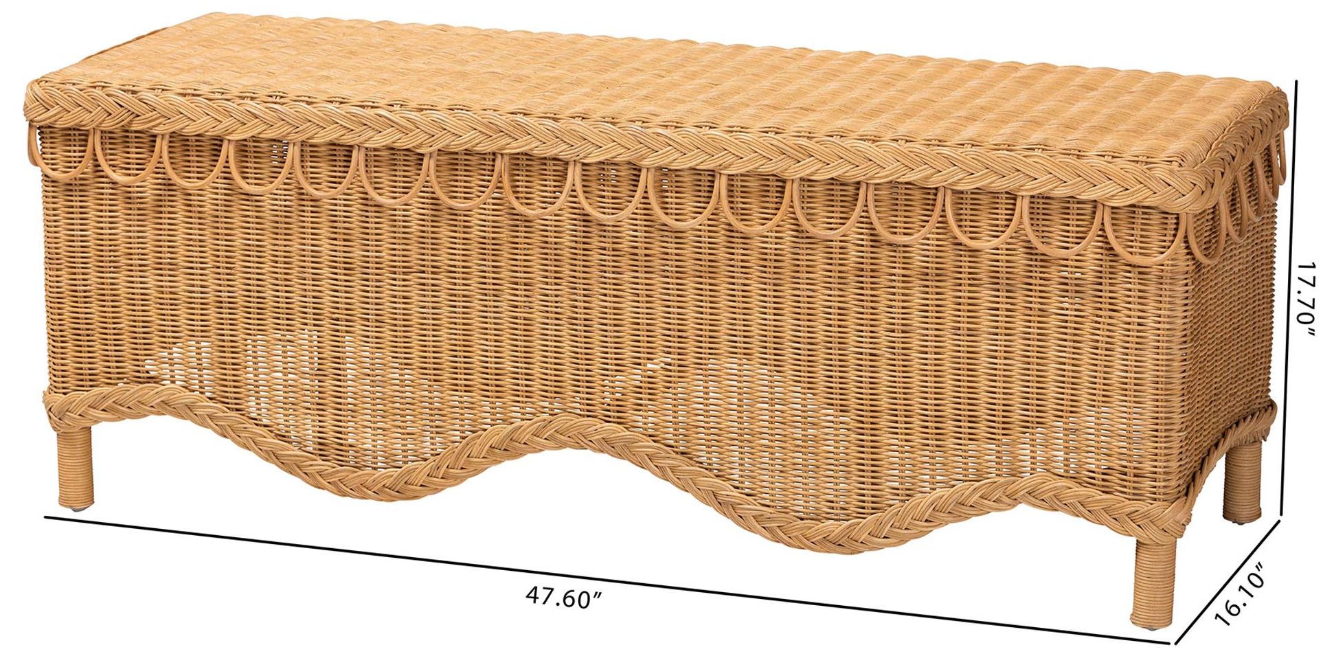 Image 4 bali & pari Erla Light Honey Rattan Accent Bench with Scallop border more views