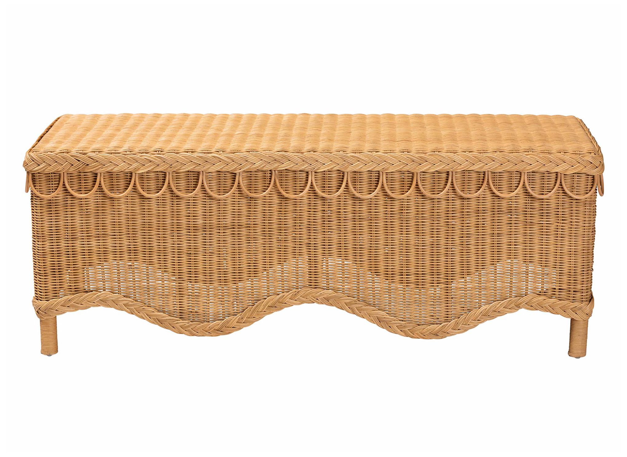 Image 5 bali & pari Erla Light Honey Rattan Accent Bench with Scallop border more views
