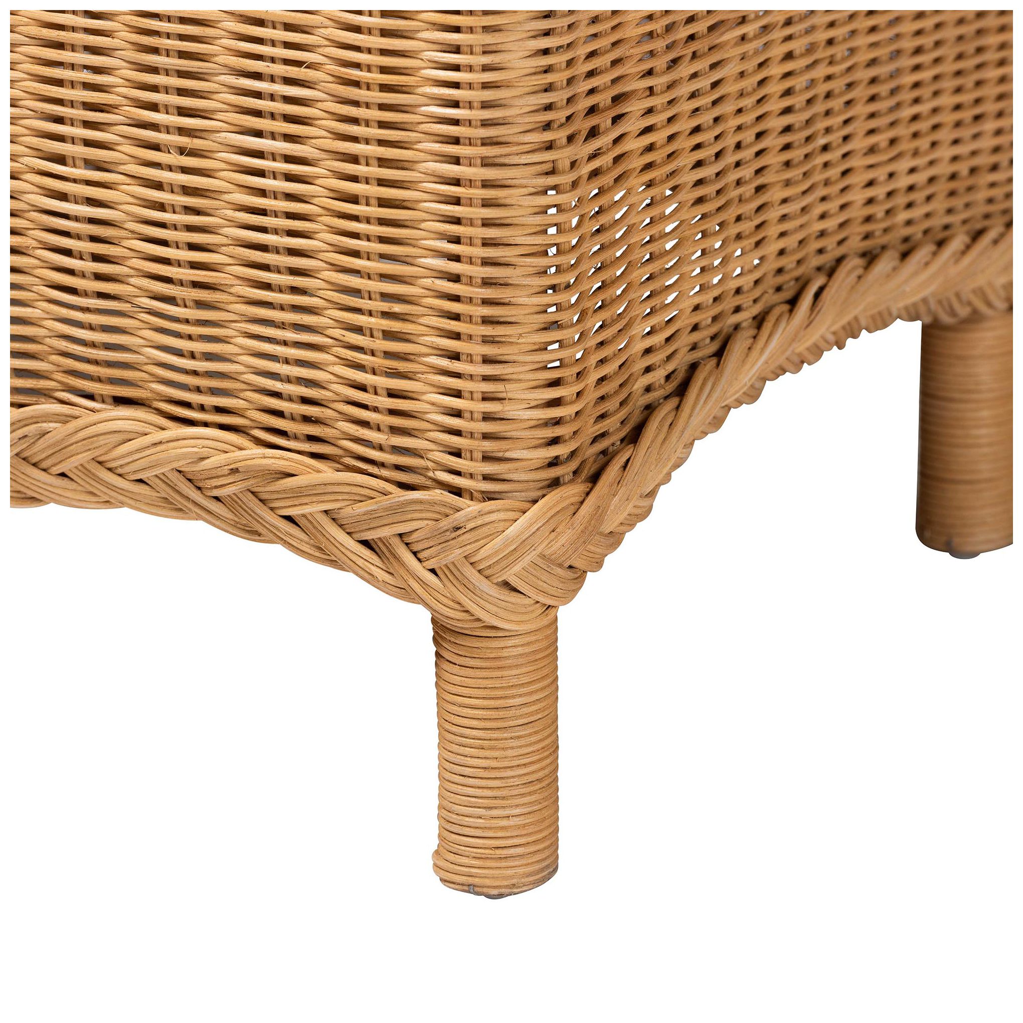 bali & pari Erla Light Honey Rattan Accent Bench with Scallop border