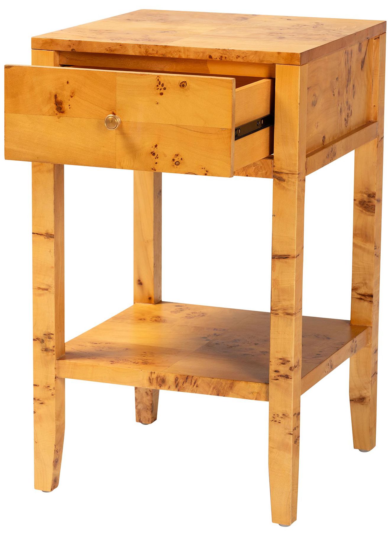 Image 3 bali & pari Ghina  Natural Light Mappa Burl Wood 1-Drawer Nightstand more views