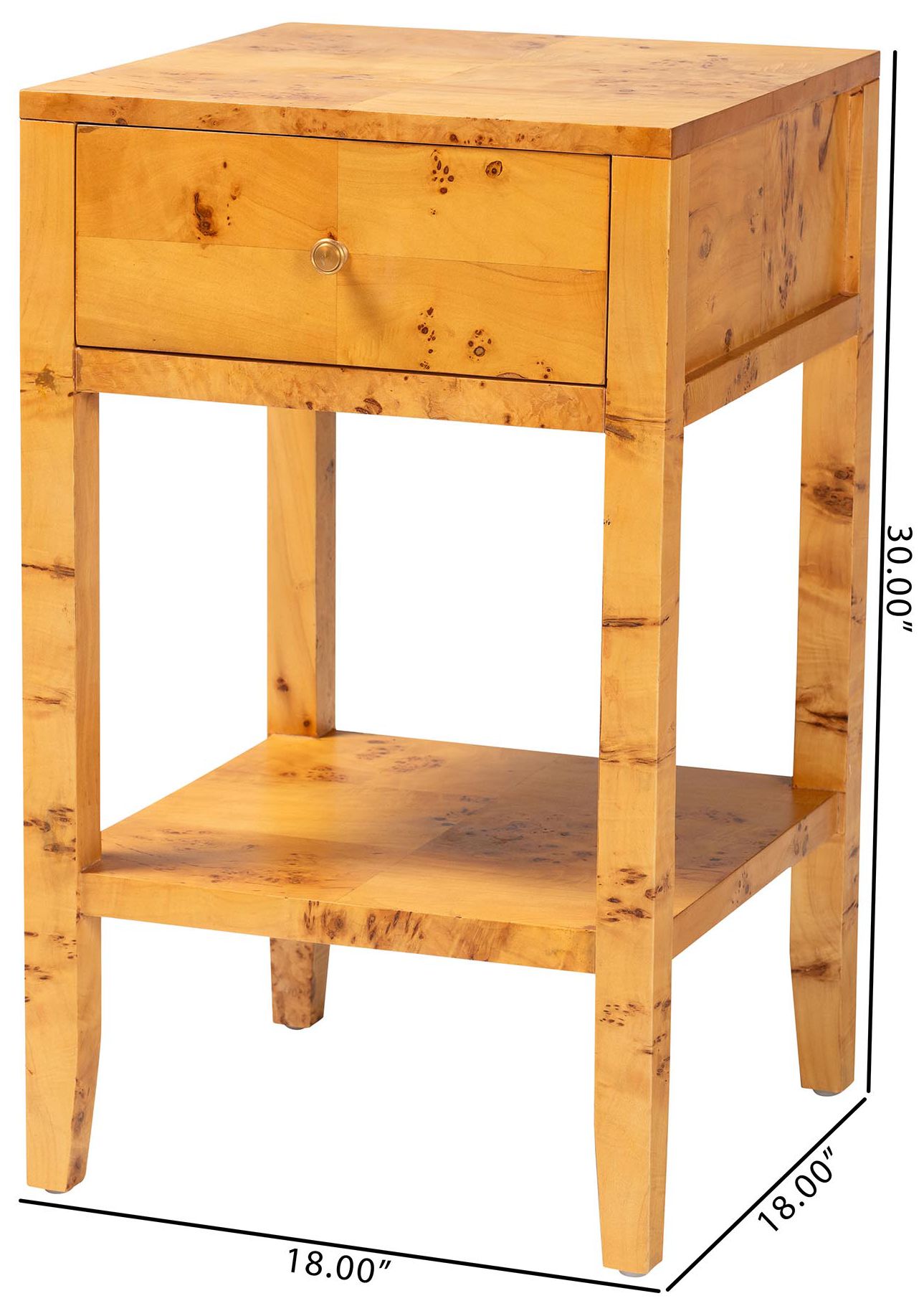 bali & pari Ghina  Natural Light Mappa Burl Wood 1-Drawer Nightstand