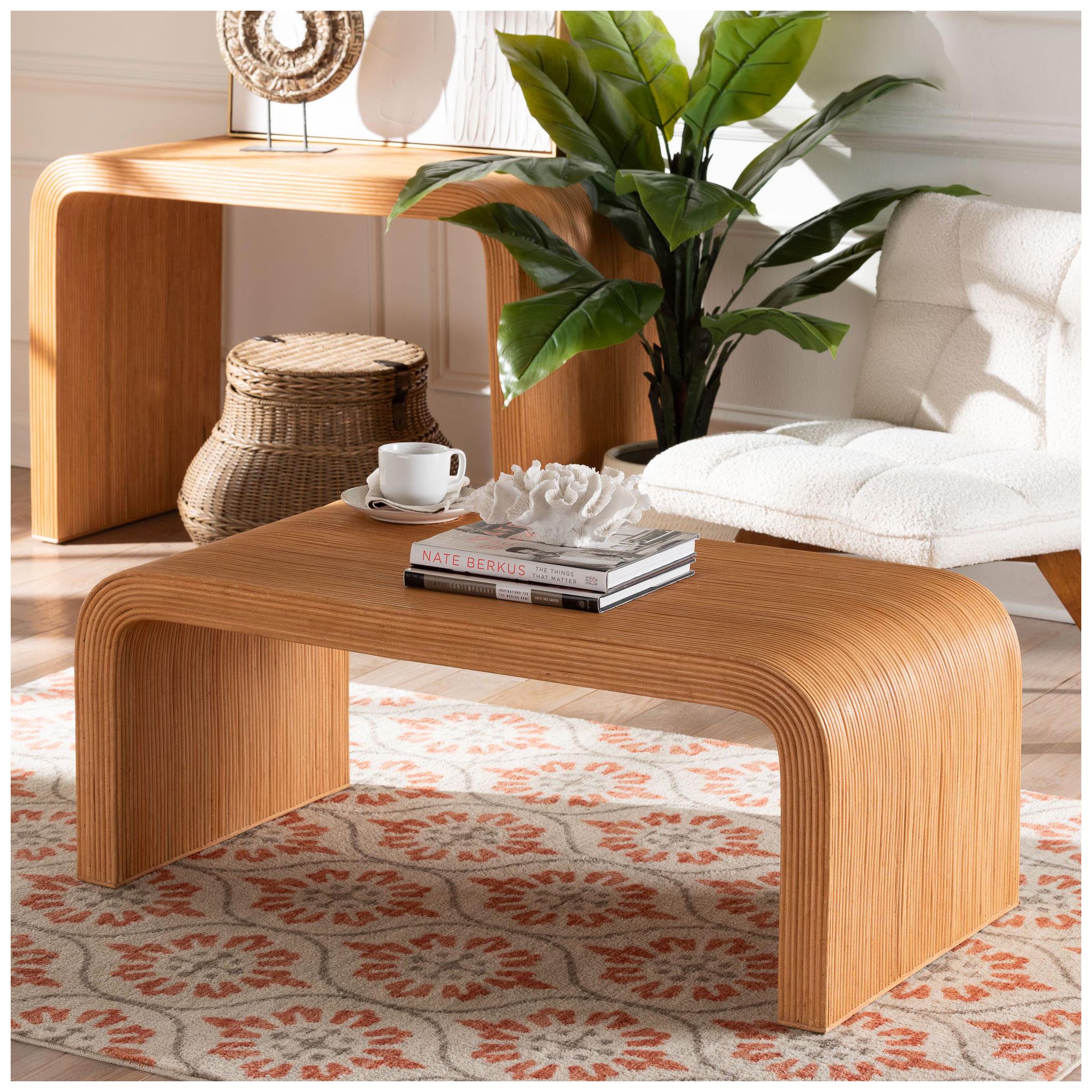 Image 2 bali & pari Guevara Bohemian Light Honey Fluted Rattan Coffee Table more views
