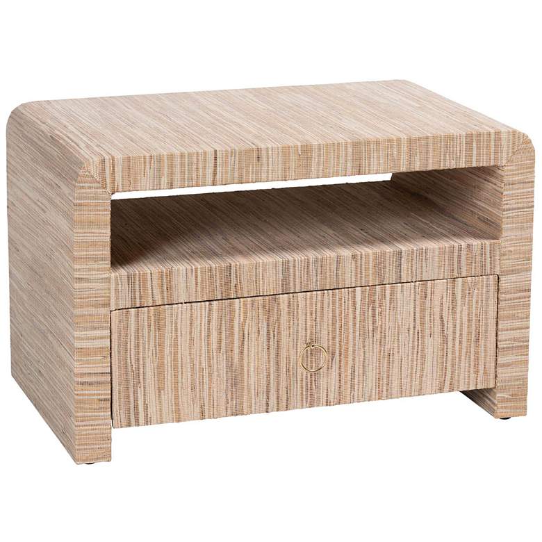 Image 1 bali & pari Hannah Bohemian Woven Grasscloth 1-Drawer Nightstand