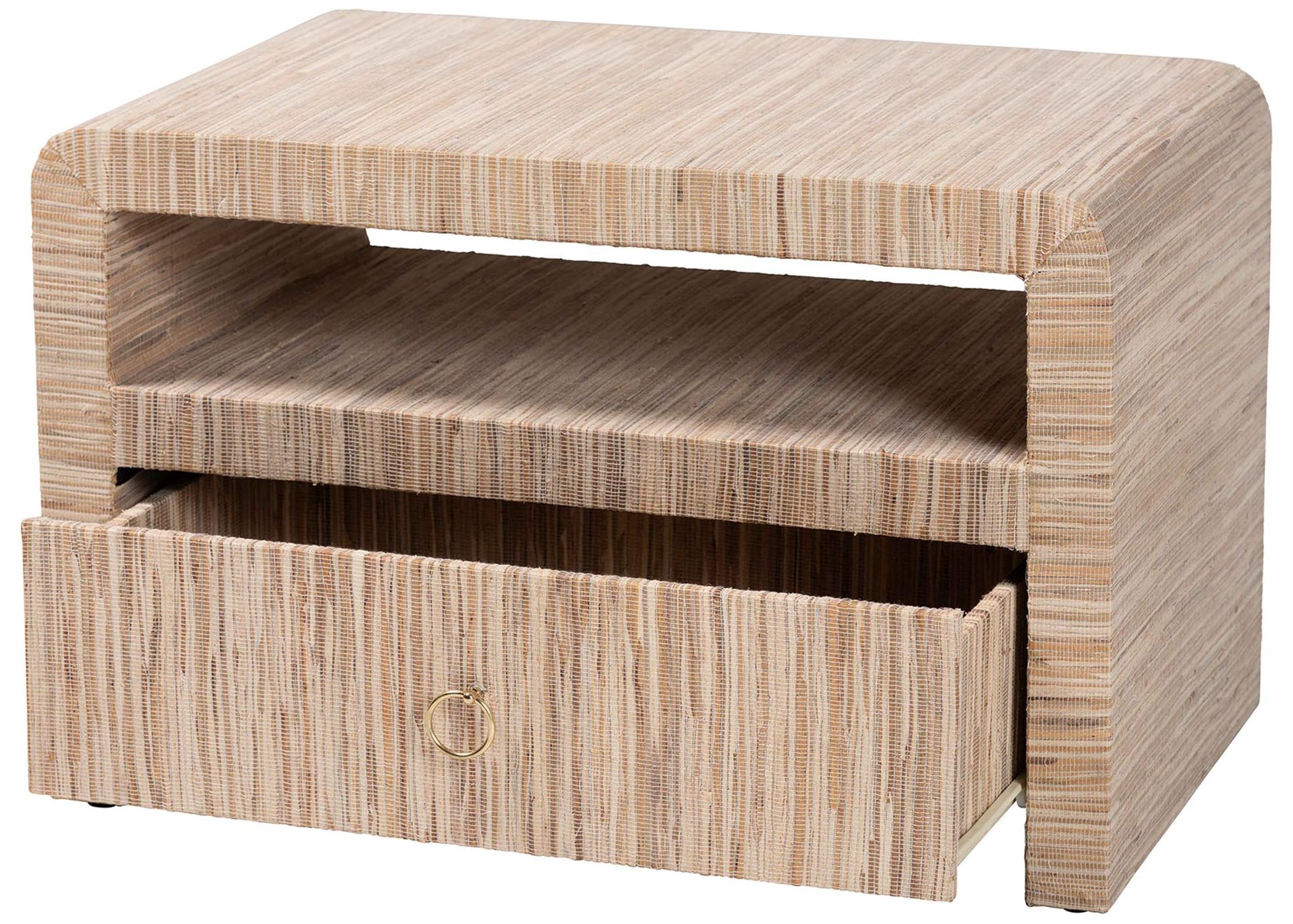 Image 3 bali & pari Hannah Bohemian Woven Grasscloth 1-Drawer Nightstand more views