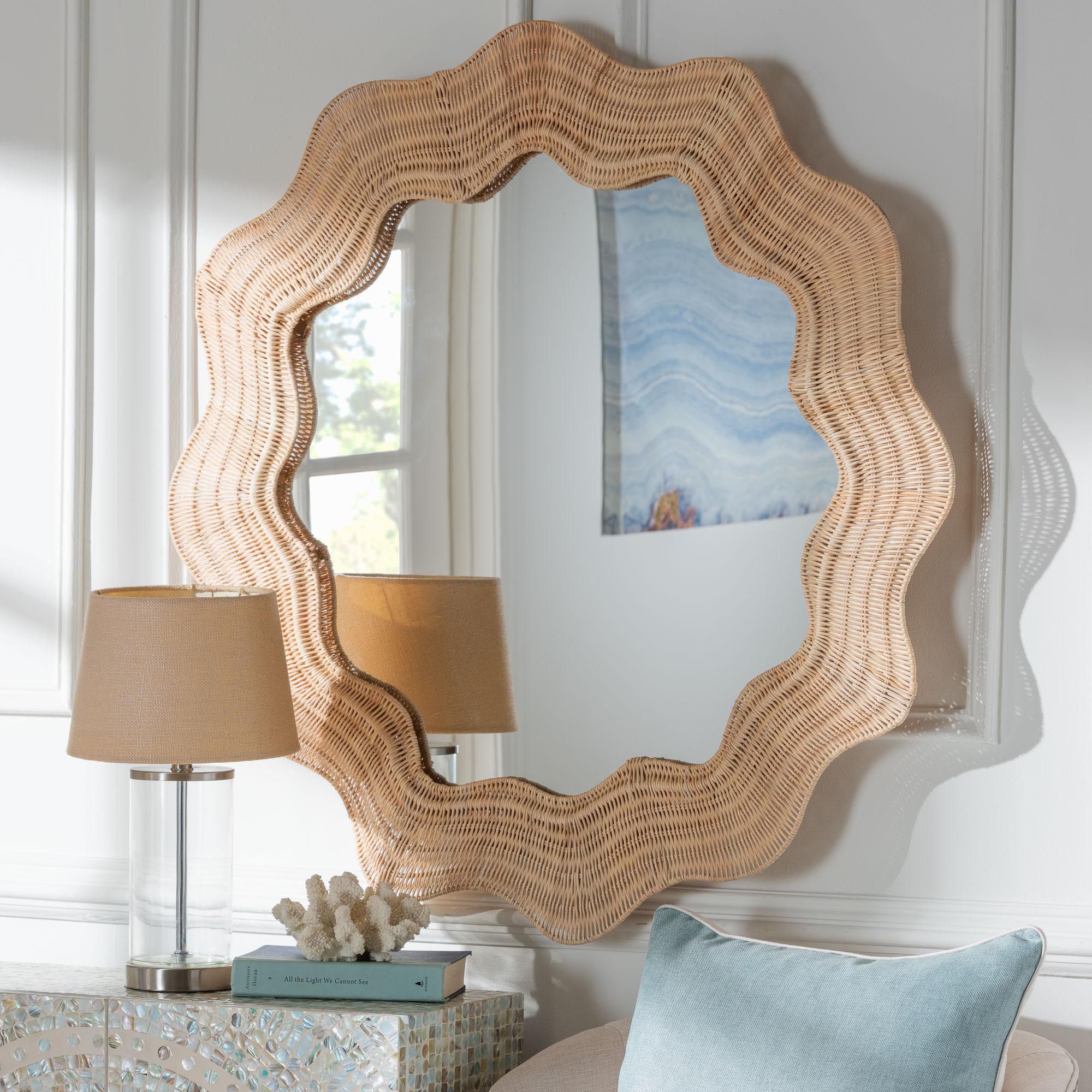 Thumbnail1 of bali & pari Hasana Coastal Scalloped Rattan Round Accent Wall Mirror