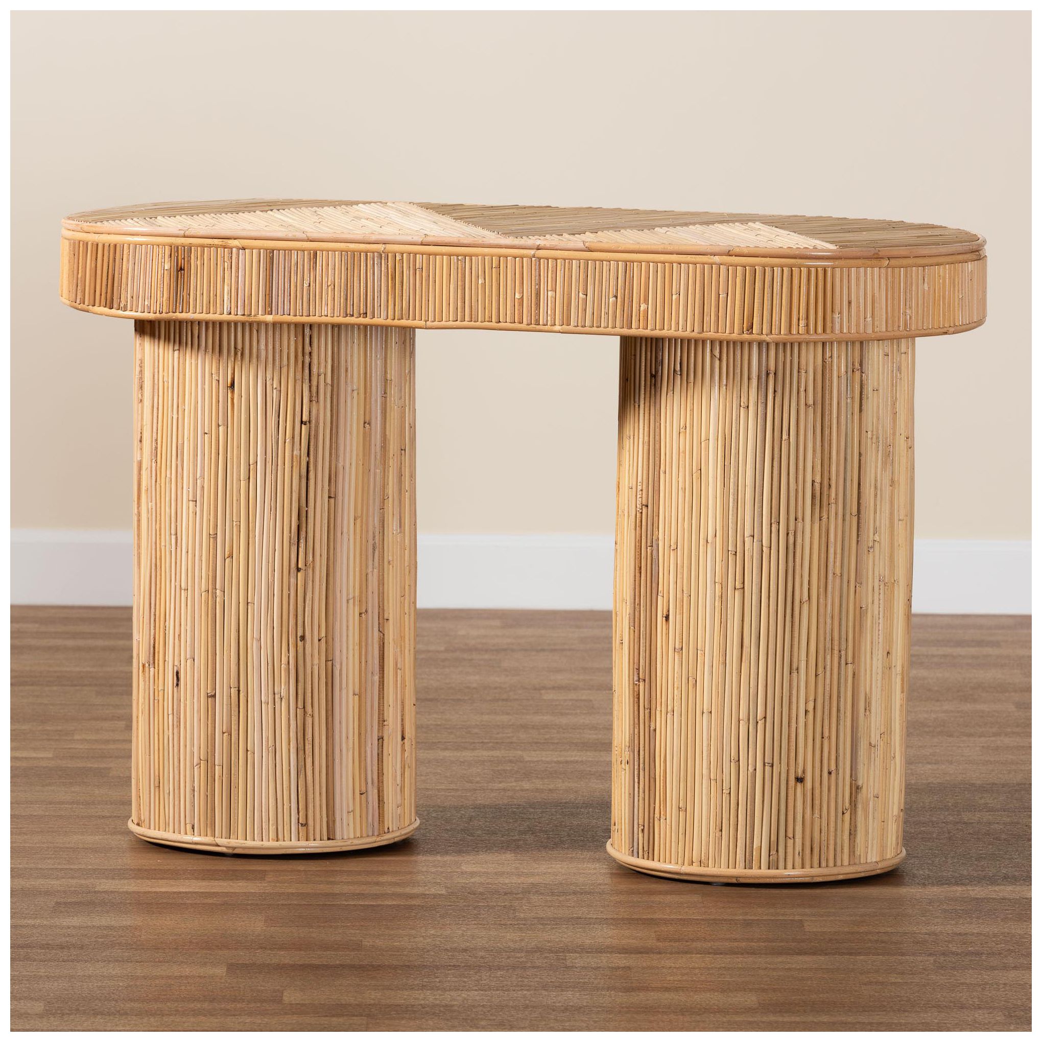 bali & pari Iryna Modern Bohemian Natural Rattan Console Table