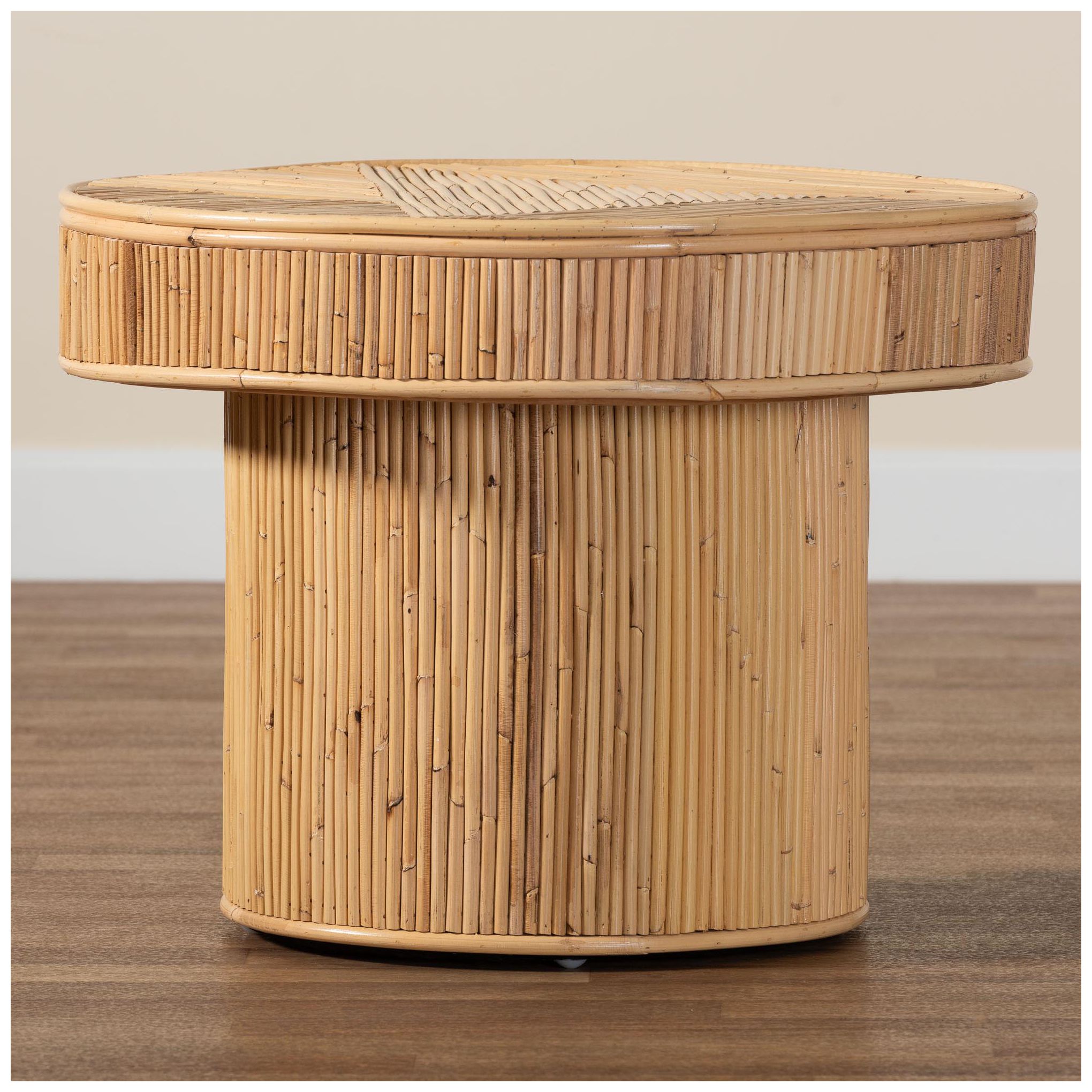 Image 7 bali & pari Iryna Modern Bohemian Natural Rattan End Table more views