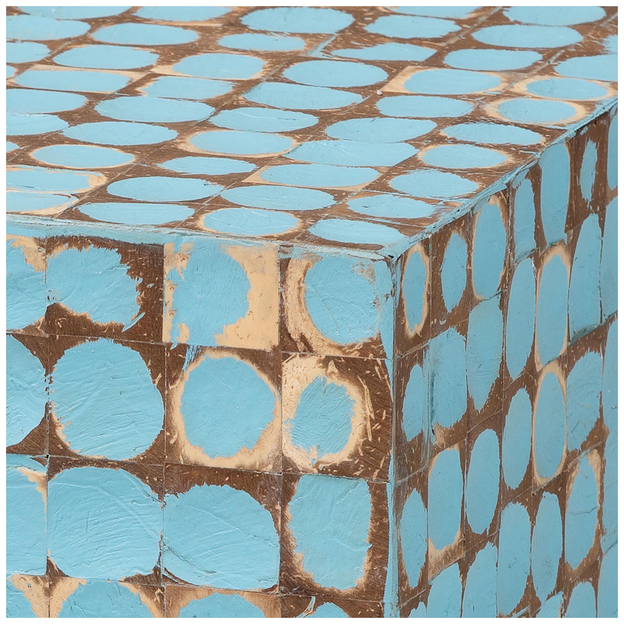 bali & pari Janella Sky Blue Coconut Shell and Acacia Wood End Table