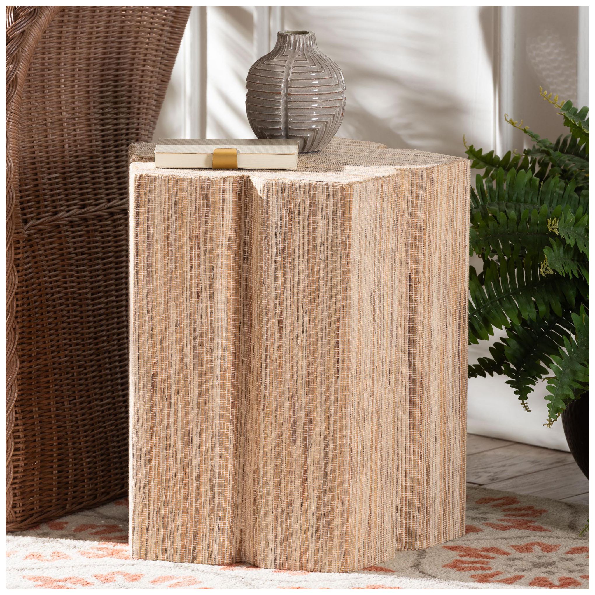 Image 2 bali & pari Janeth Bohemian Woven Grasscloth End Table more views