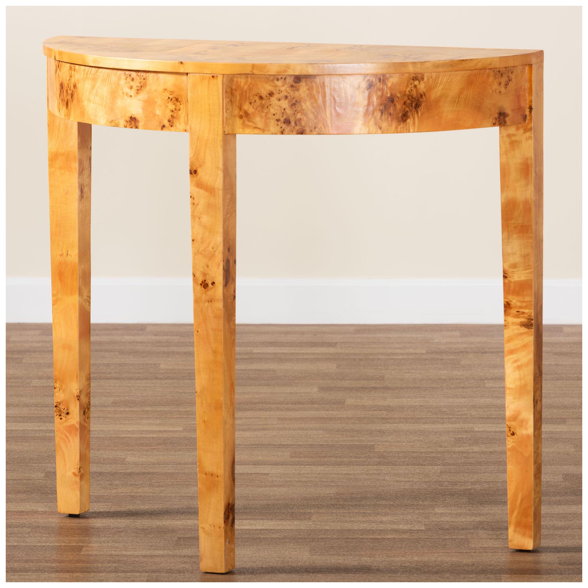 bali & pari Jihan Modern Natural Real Burl Wood Half-Moon Console Table