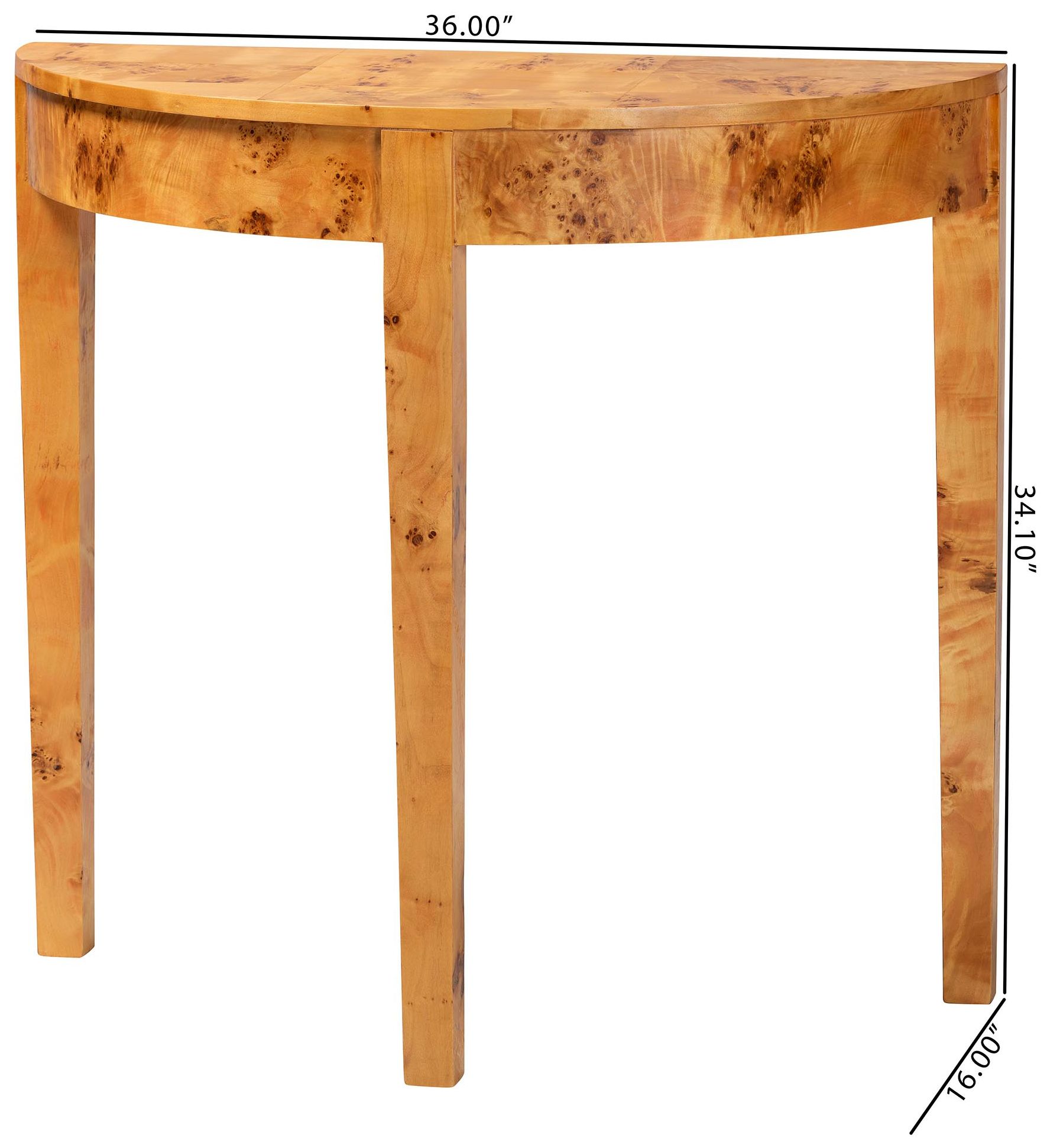 bali & pari Jihan Modern Natural Real Burl Wood Half-Moon Console Table