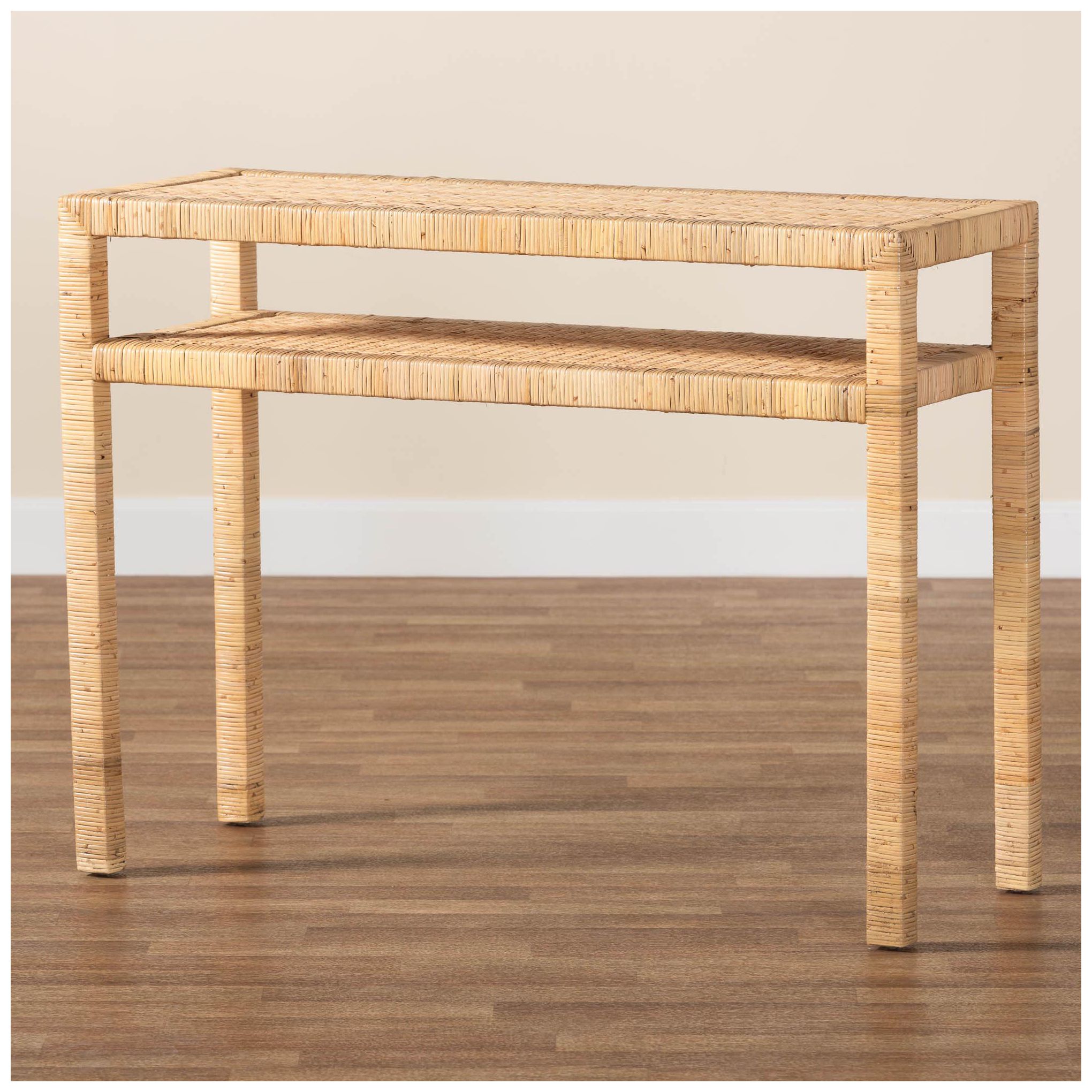 bali & pari Kalimantan Light Honey Rattan and Acacia Wood Console Table