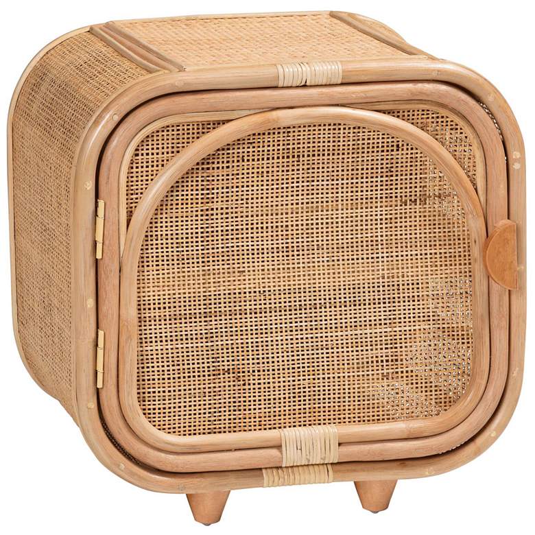 Image 1 bali & pari Keita Bohemian Natural Rattan and Mahogany Wood Nightstand