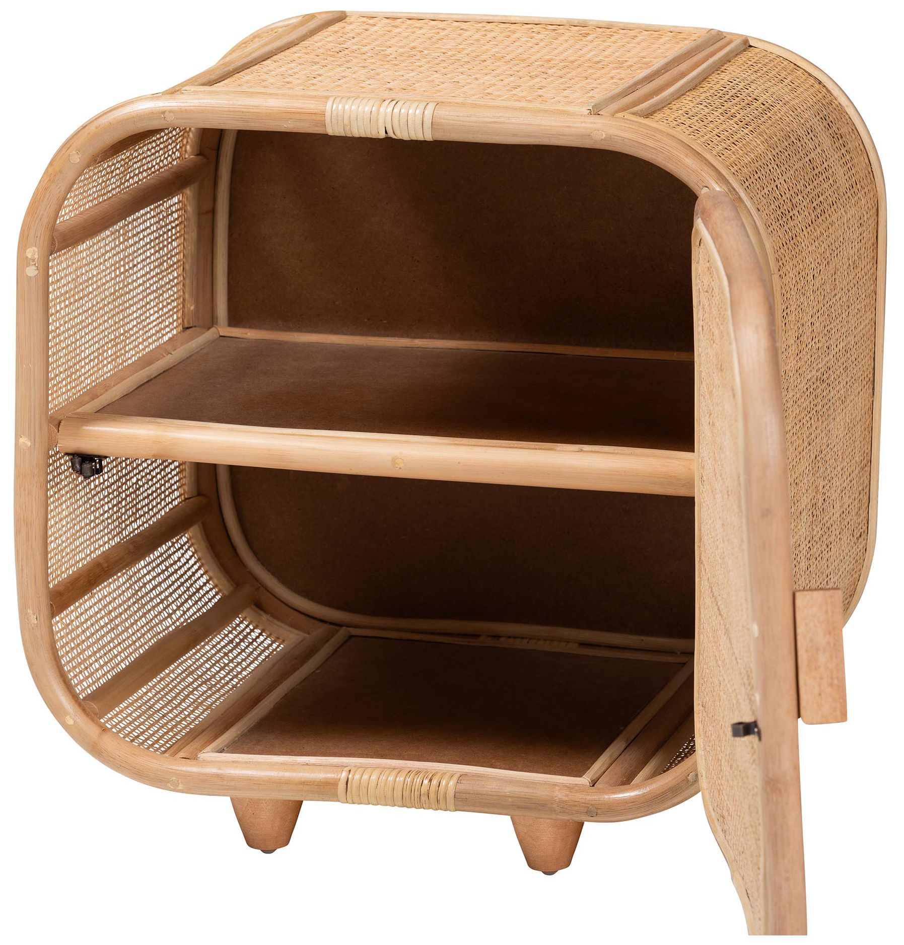 Thumbnail3 of bali & pari Keita Bohemian Natural Rattan and Mahogany Wood Nightstand more views