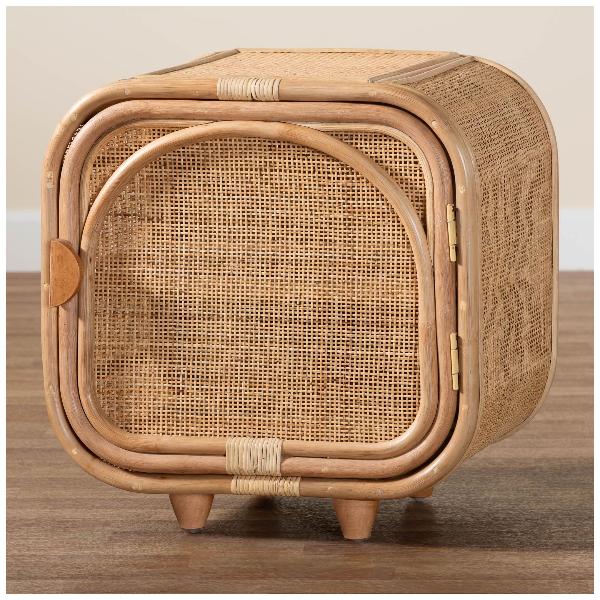 bali & pari Keita Bohemian Natural Rattan and Mahogany Wood Nightstand