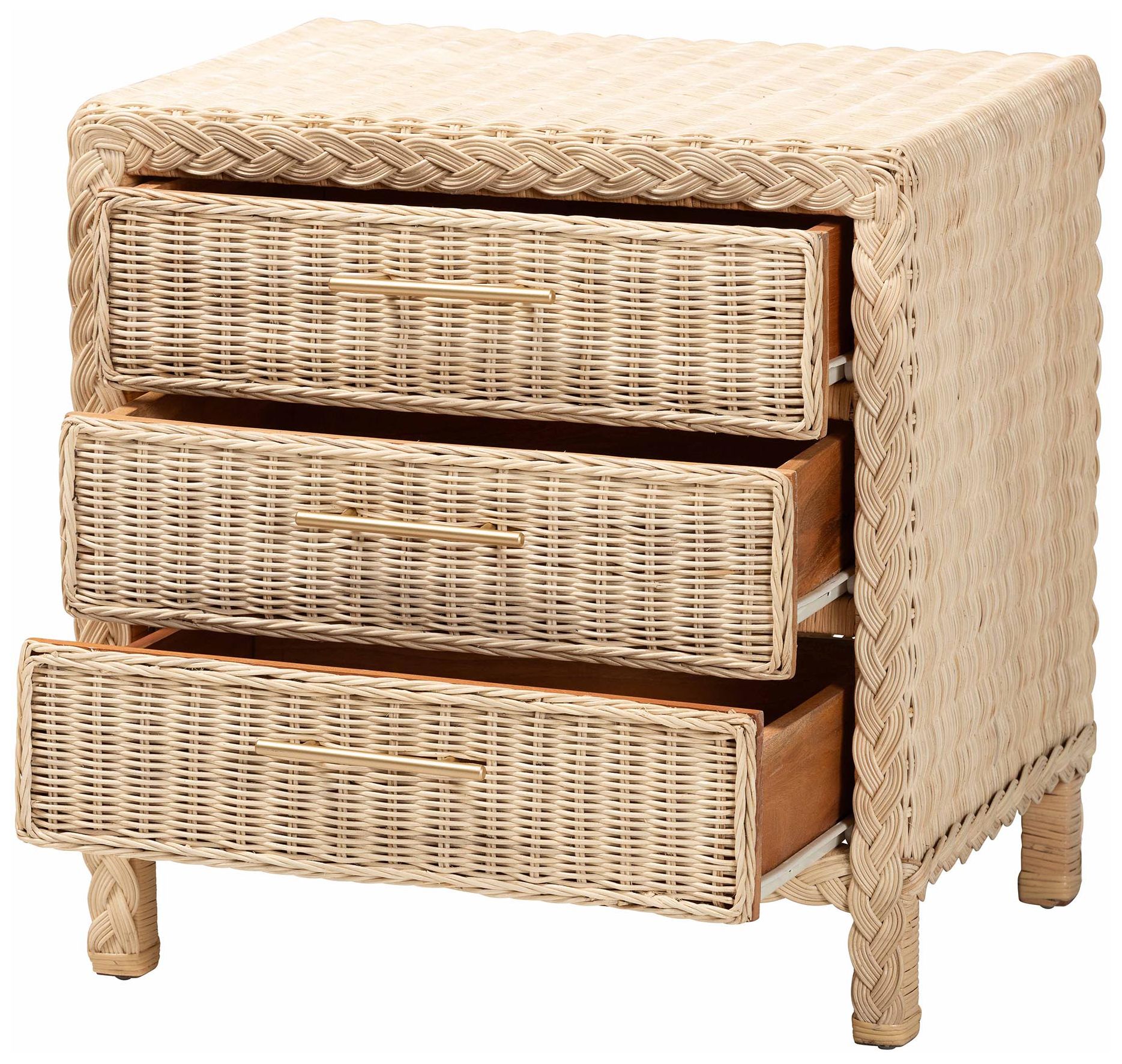 Image 3 bali & pari Lanica Japandi Sun Bleached Rattan 3-Drawer Nightstand more views