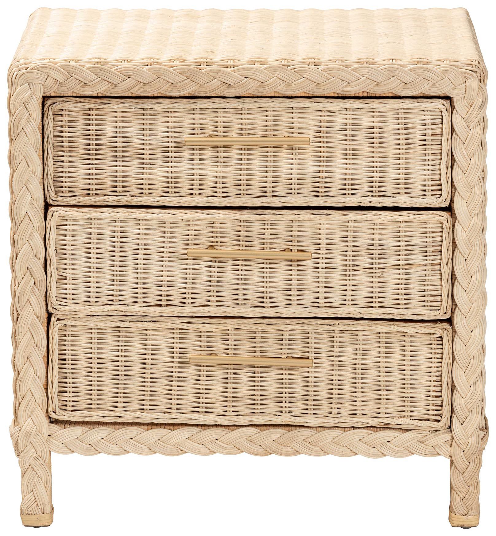 Image 4 bali & pari Lanica Japandi Sun Bleached Rattan 3-Drawer Nightstand more views