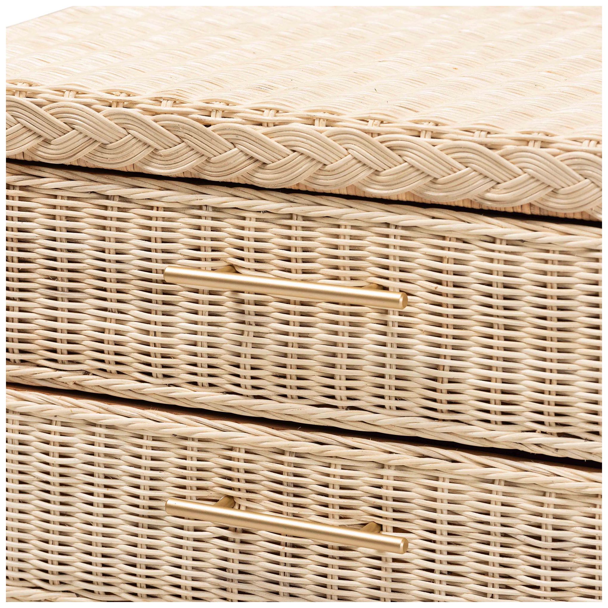 Image 7 bali & pari Lanica Japandi Sun Bleached Rattan 3-Drawer Nightstand more views