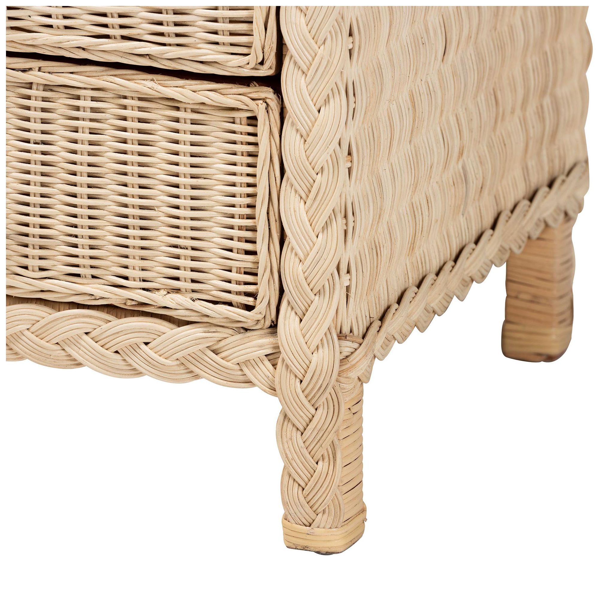 bali & pari Lanica Japandi Sun Bleached Rattan 3-Drawer Nightstand