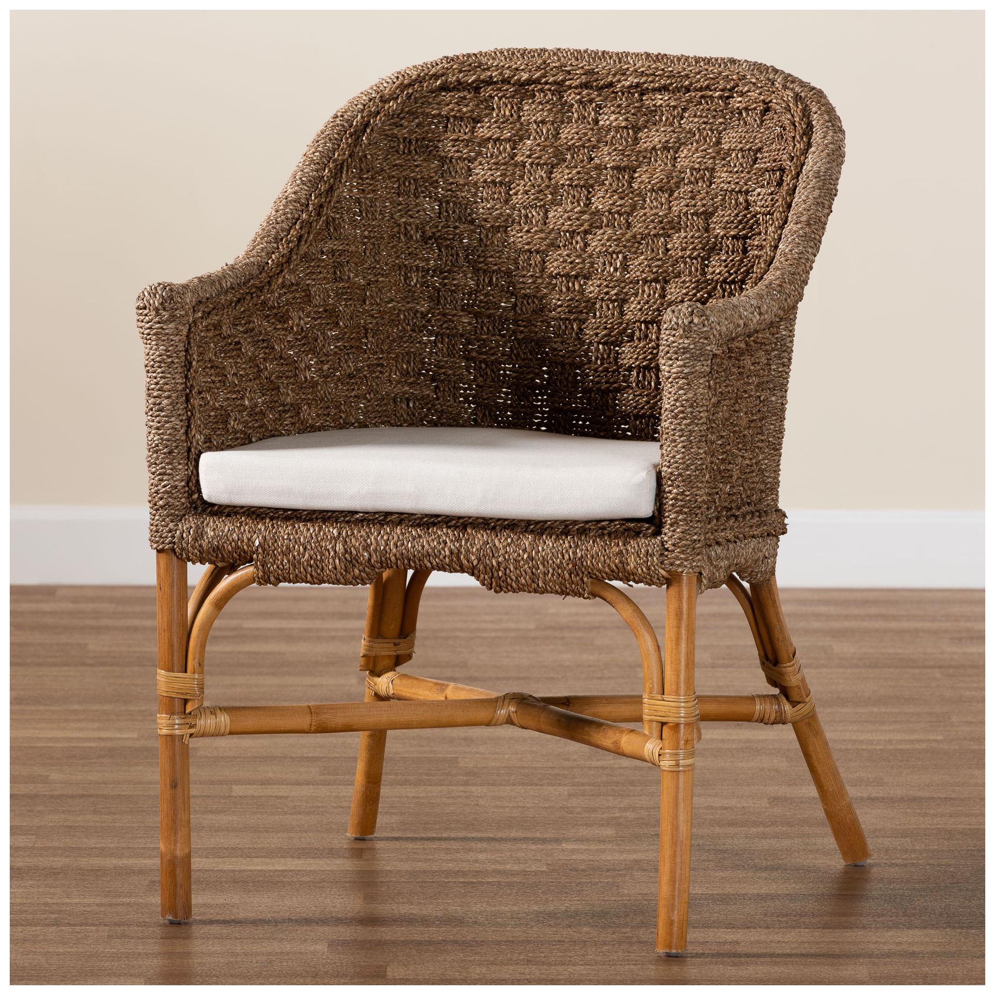bali & pari Luis Bohemian Natural Seagrass and Rattan Arm Chair
