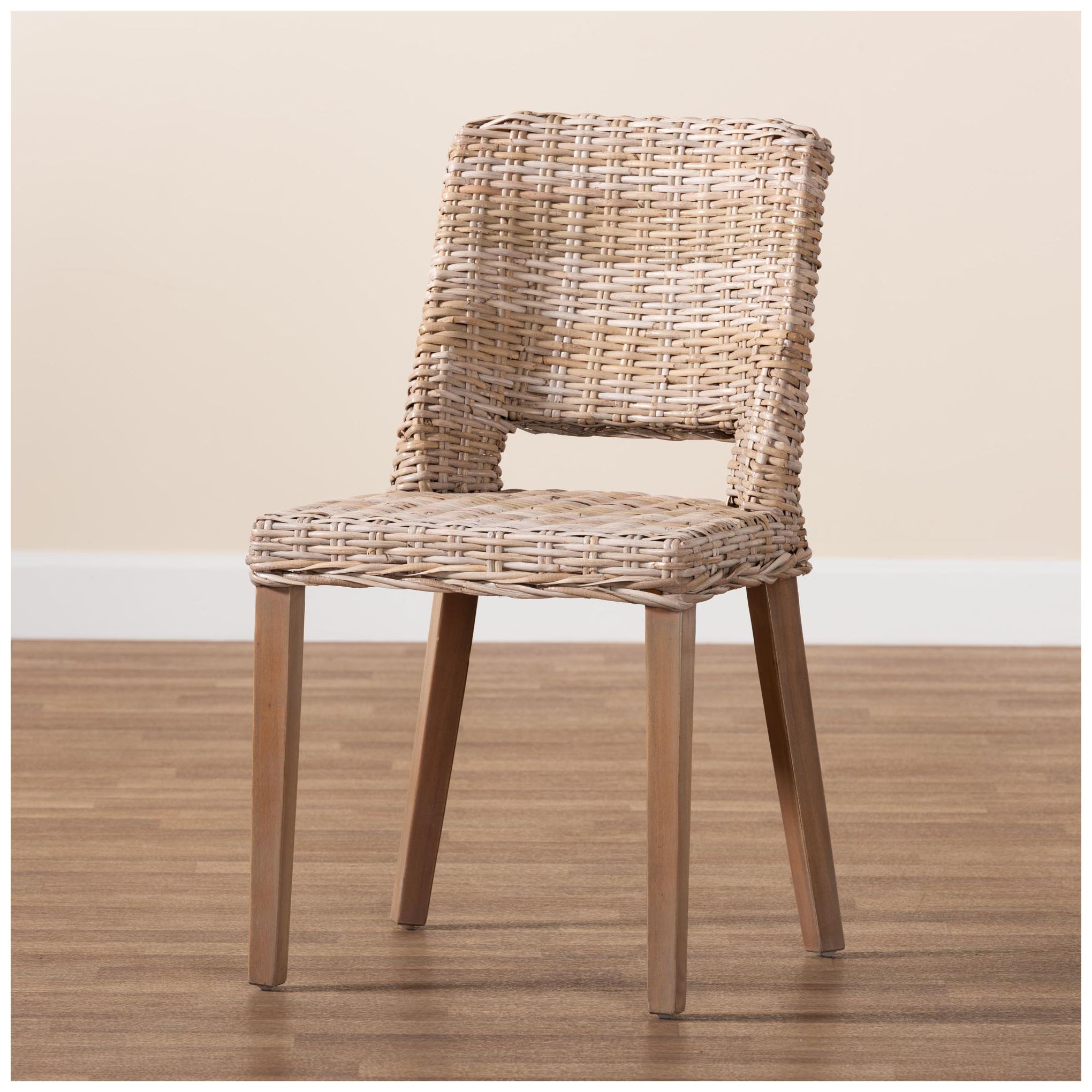 bali &amp; pari Magy Modern Bohemian Grey Rattan Wood Dining Chair