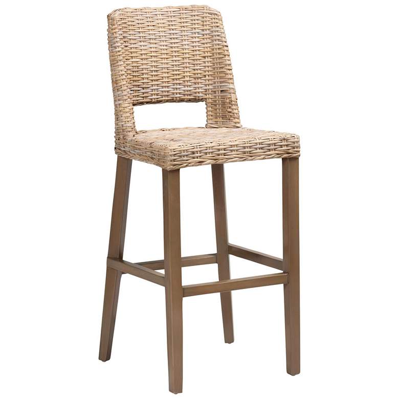 Image 1 bali & pari Magy Modern Grey Kubu Rattan and Mahogany Wood Bar Stool