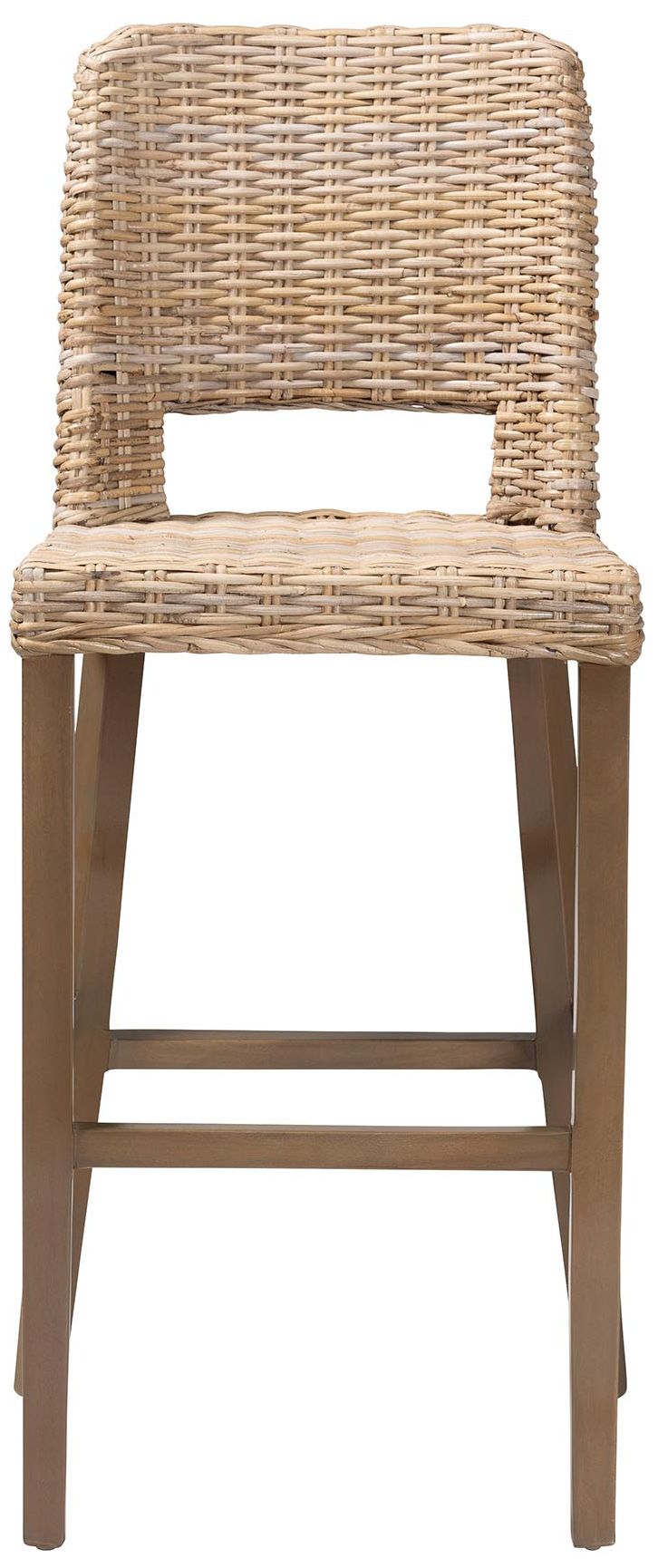 Image 4 bali & pari Magy Modern Grey Kubu Rattan and Mahogany Wood Bar Stool more views