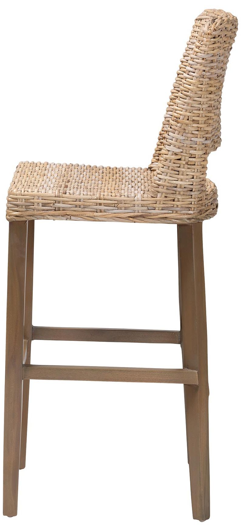 Image 5 bali & pari Magy Modern Grey Kubu Rattan and Mahogany Wood Bar Stool more views