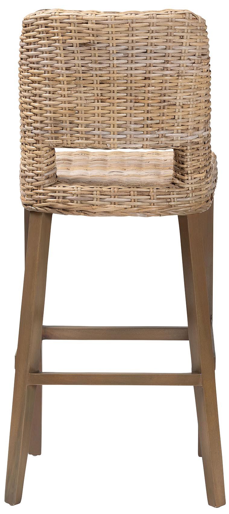 Image 6 bali & pari Magy Modern Grey Kubu Rattan and Mahogany Wood Bar Stool more views