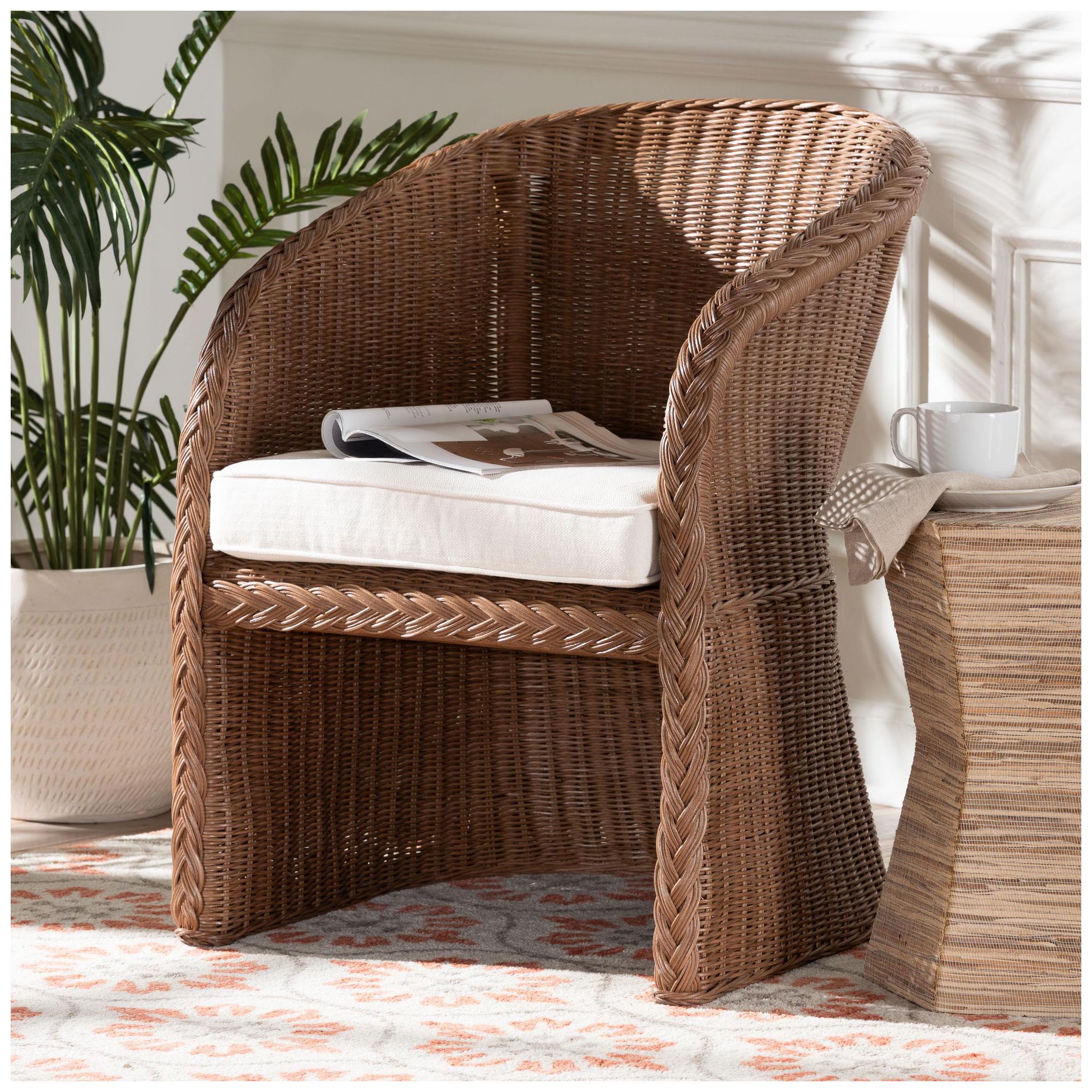 Image 2 bali & pari Memphis Bohemian Peanut Brown Braided Rattan Arm Chair more views