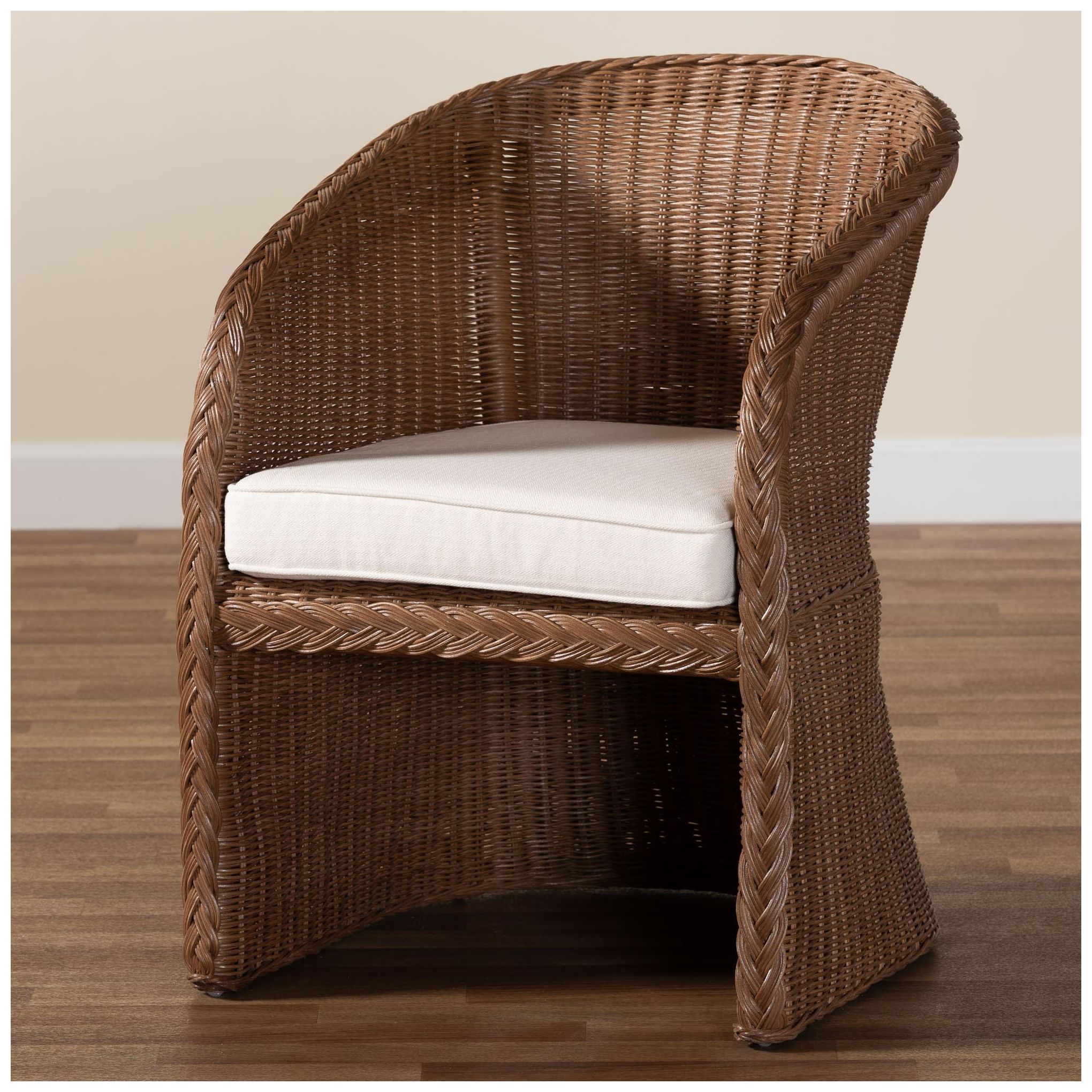 bali & pari Memphis Bohemian Peanut Brown Braided Rattan Arm Chair