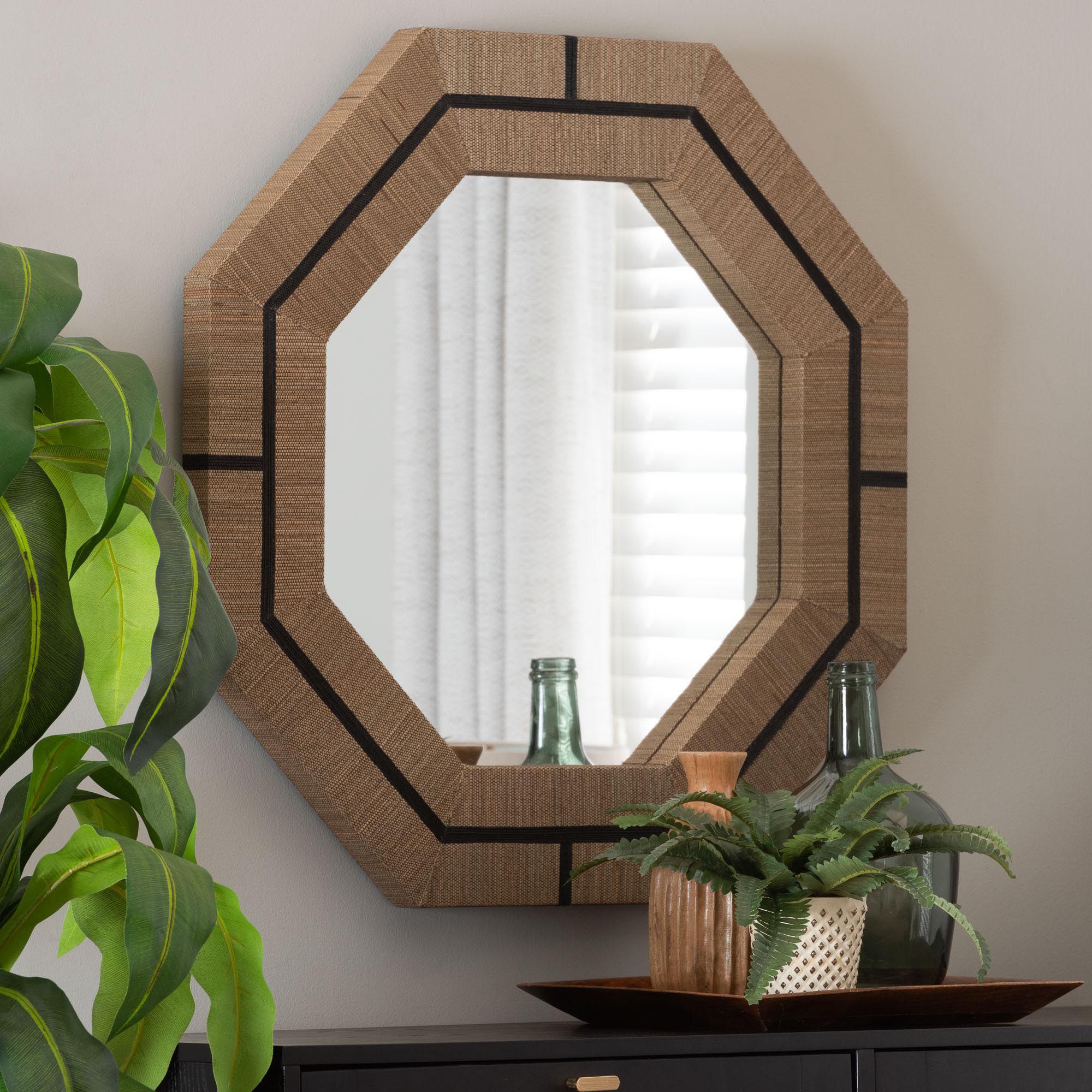 Thumbnail1 of bali & pari Mirai Bohemian Woven Grasscloth Octagon Accent Mirror