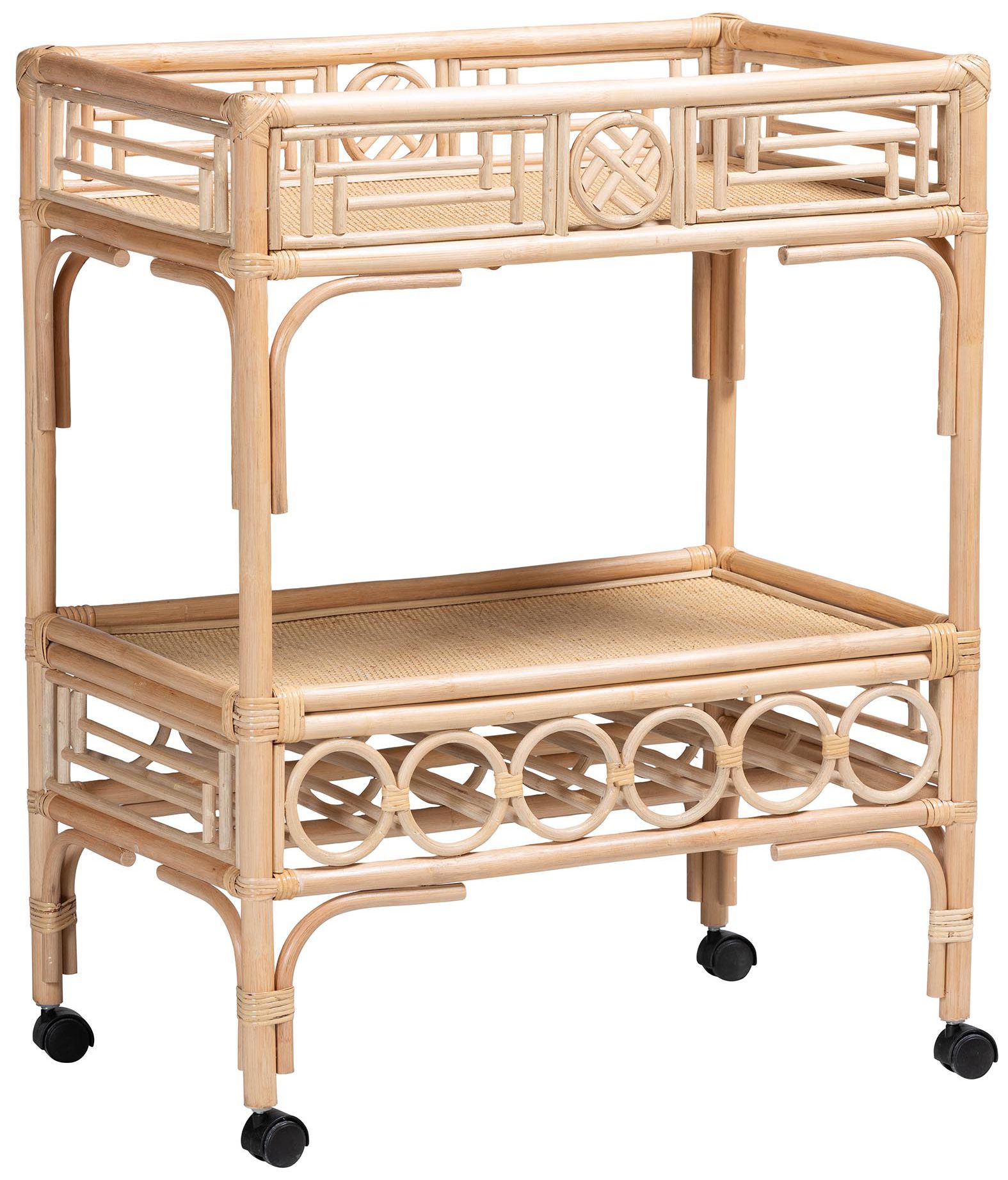 Image 2 bali & pari Molina Natural Rattan Wine Cart -Trolley with Bottle Holder