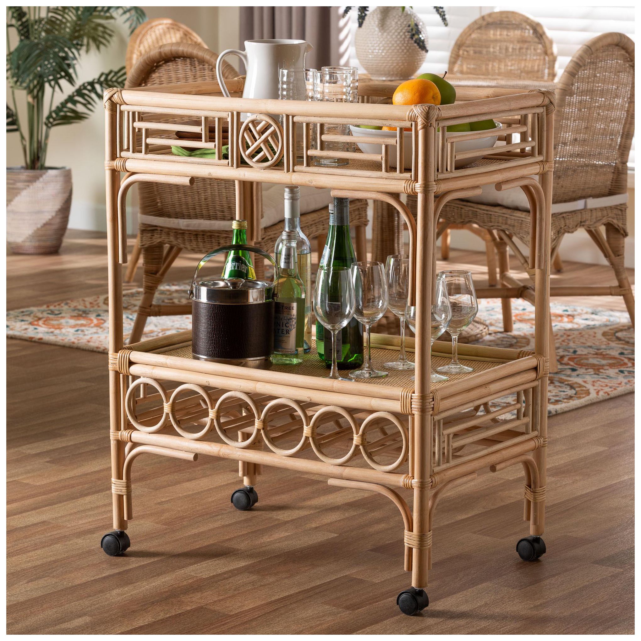 Image 3 bali & pari Molina Natural Rattan Wine Cart -Trolley with Bottle Holder more views